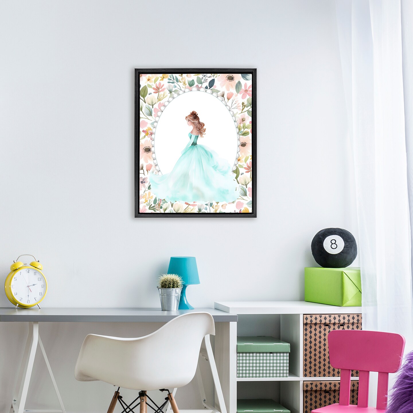Stupell Industries Blue Princess with Pearl Border Floating Frame, design by Christine Simpson Art