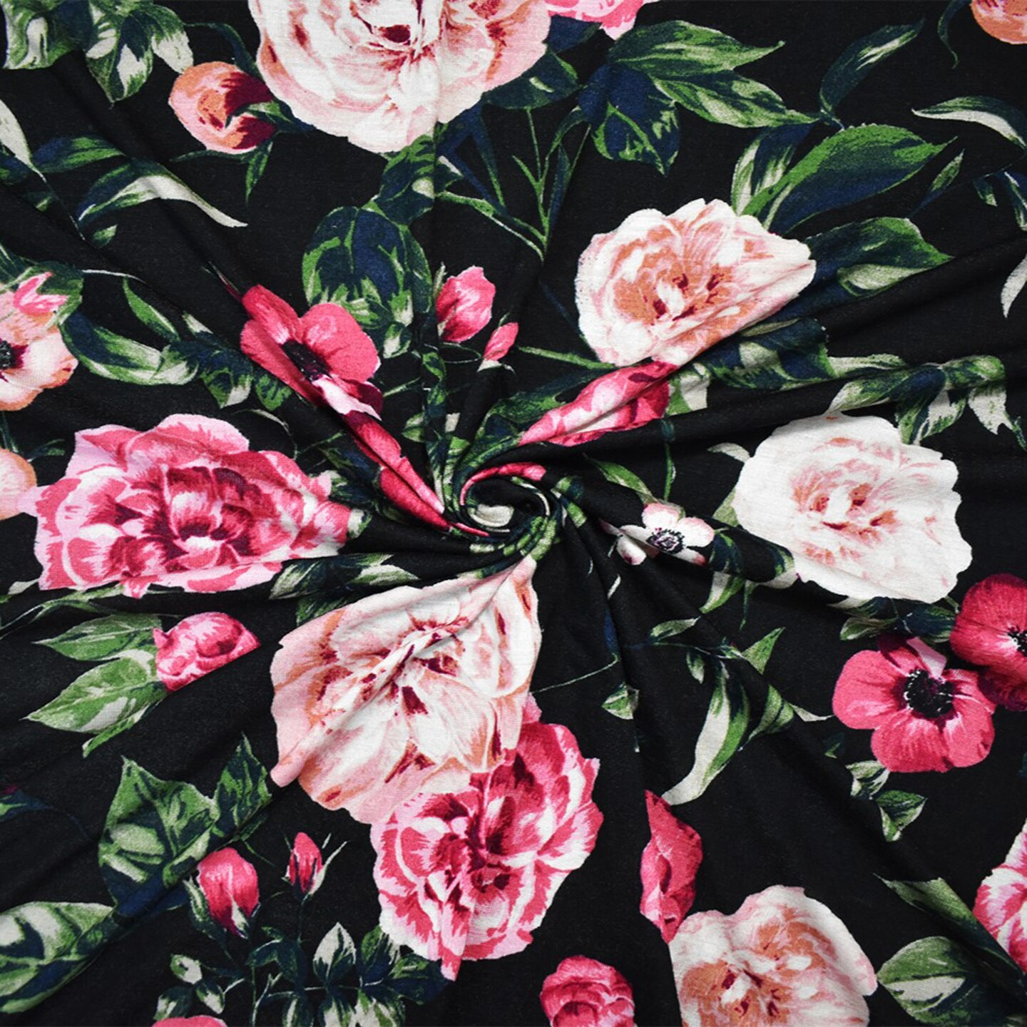Black-Multi Rayon Stretch Spandex Floral Print Jersey Knit Fabric By the Yard