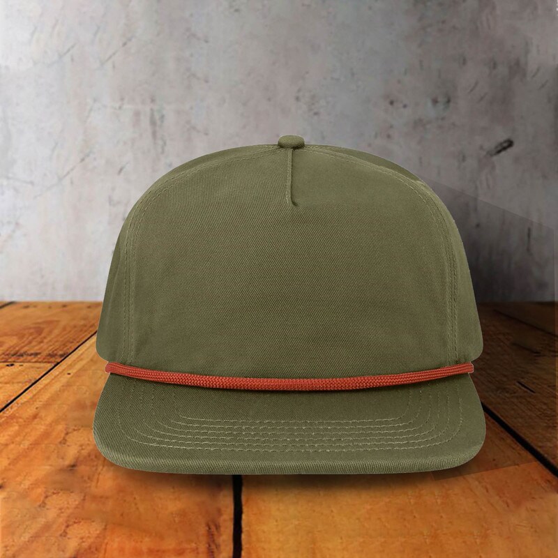 1 Count Unstructured Rope Cap Five Panel Low Profile with Recycled Flat Bill