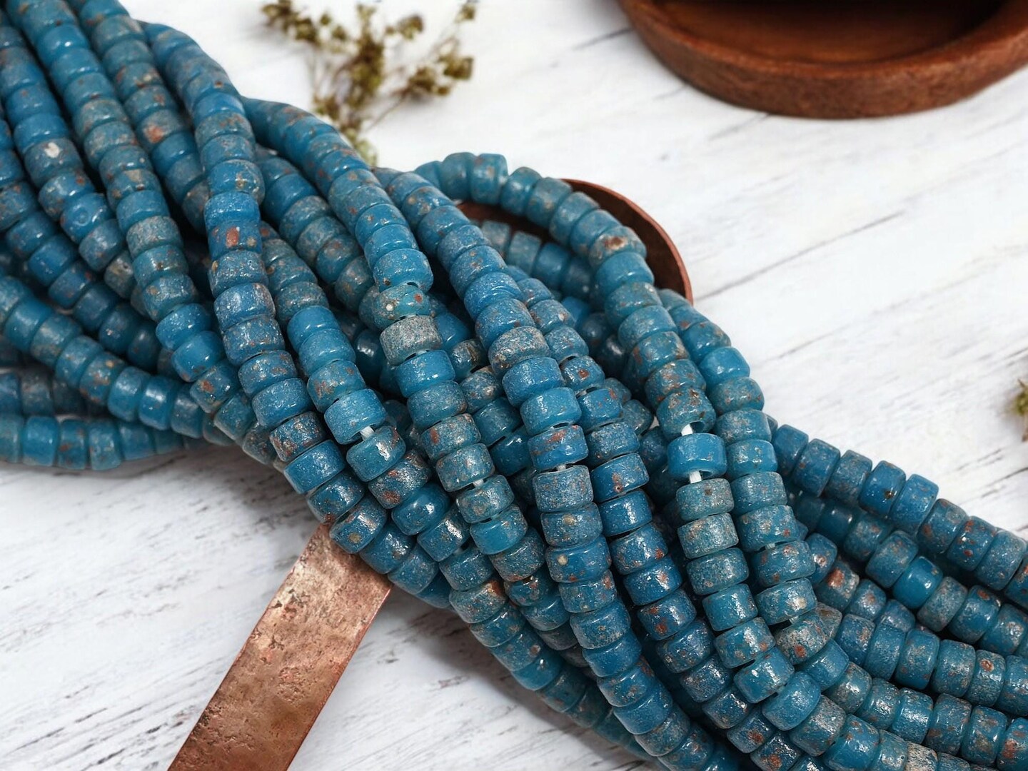 7x4mm Rustic Pacific Blue  Indonesian Heishi Beads (20&#x22; Strand)