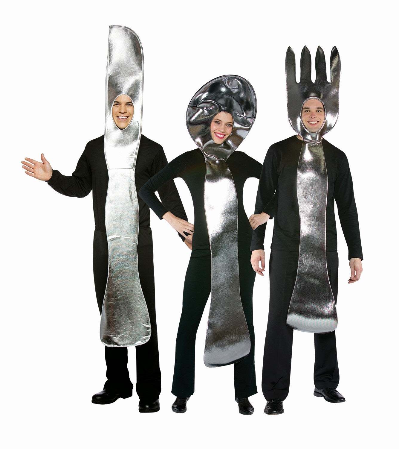 Utensil 3 Pack Silver Knife, Fork, Spoon Group Halloween Costume, Adult One Size