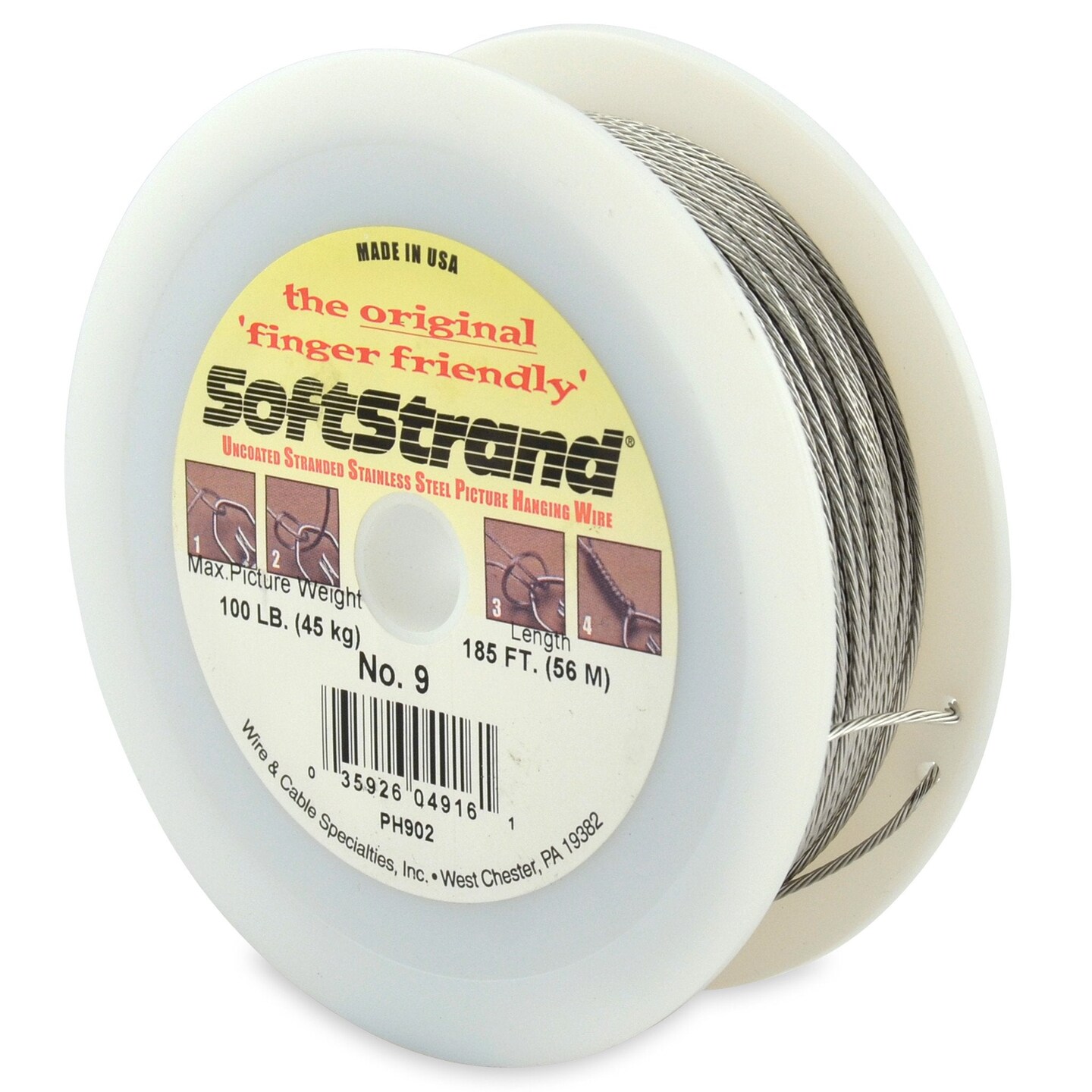 Softstrand, Uncoated Stranded Stainless Steel Picture Wrapping Wire, Size #8, 60 lb / 27 kg, 375 ft / 114 m