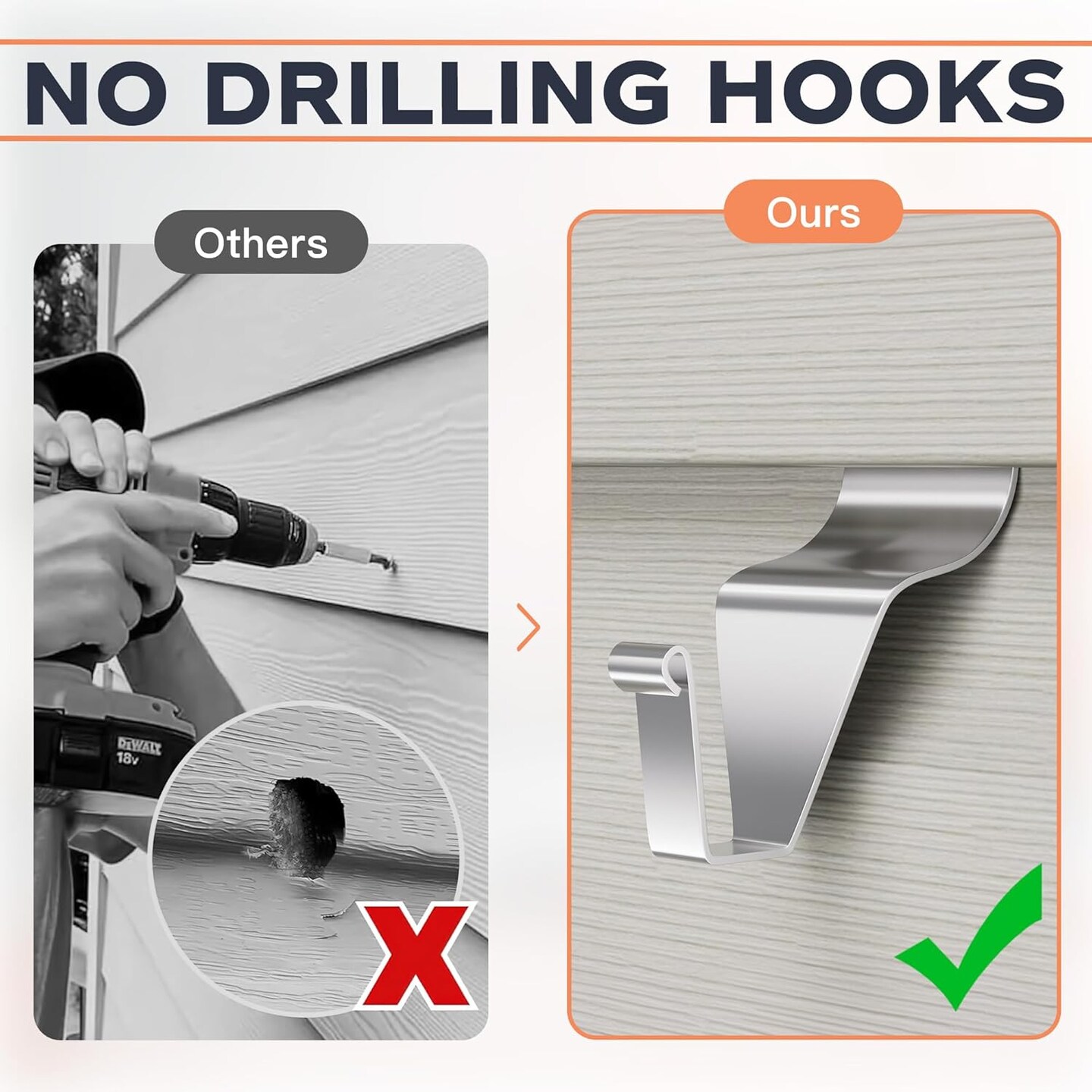 Vinyl Siding Hooks, (8 Pack) No Drilling Siding Clips