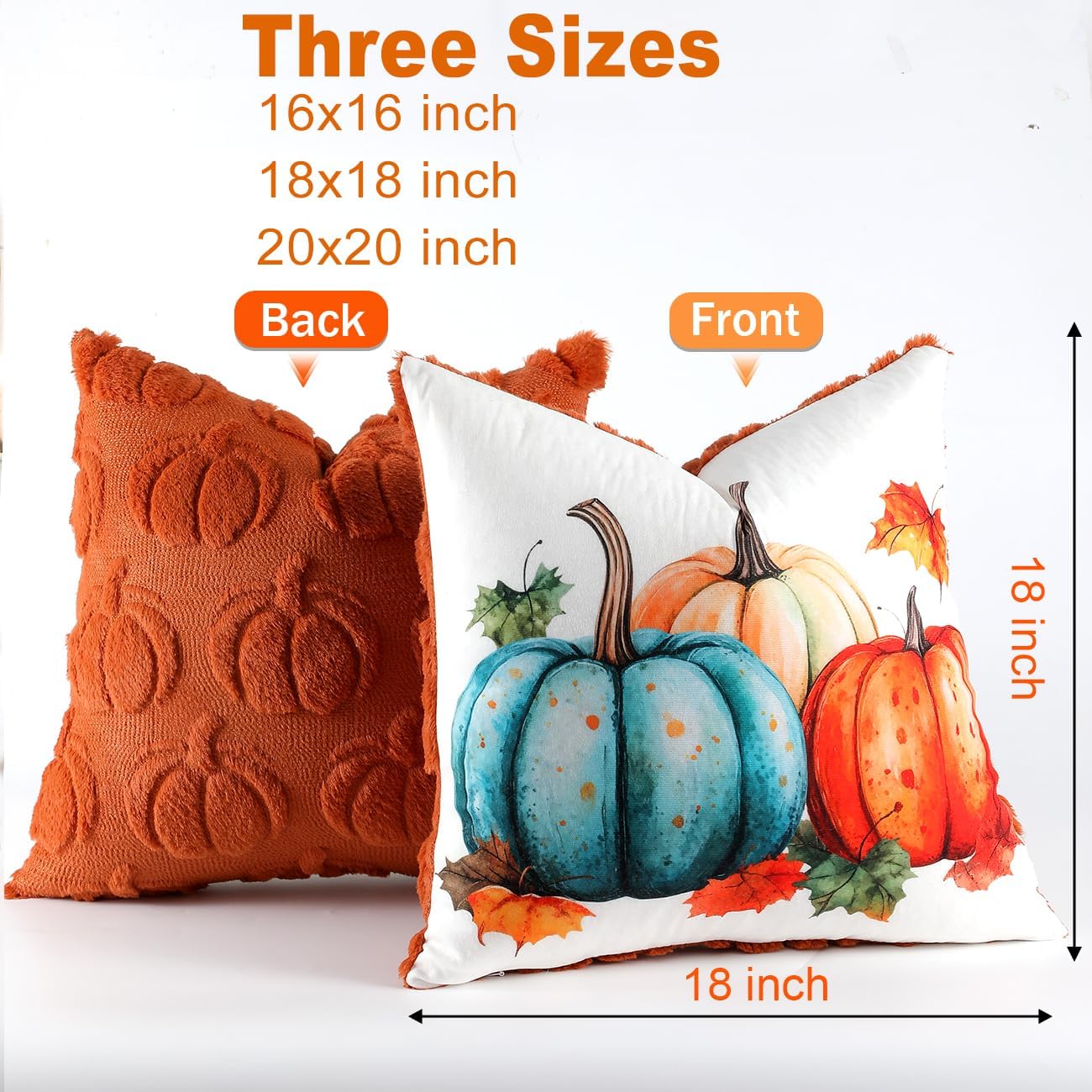 2 Packs Double Sided Throw Fall Pillow Covers - 18x18 (Pumpkins)