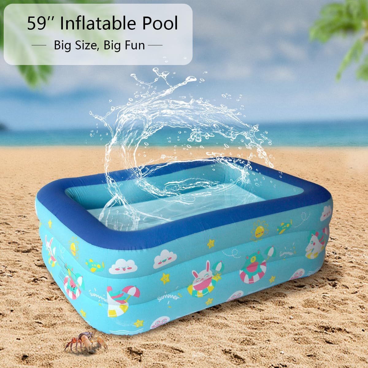Inflatable Pool, Inflatable Swimming Pool, 59'' Blow Up Pool for Backyard, Garden, Indoor, or Summer Outdoor(Sky Blue)