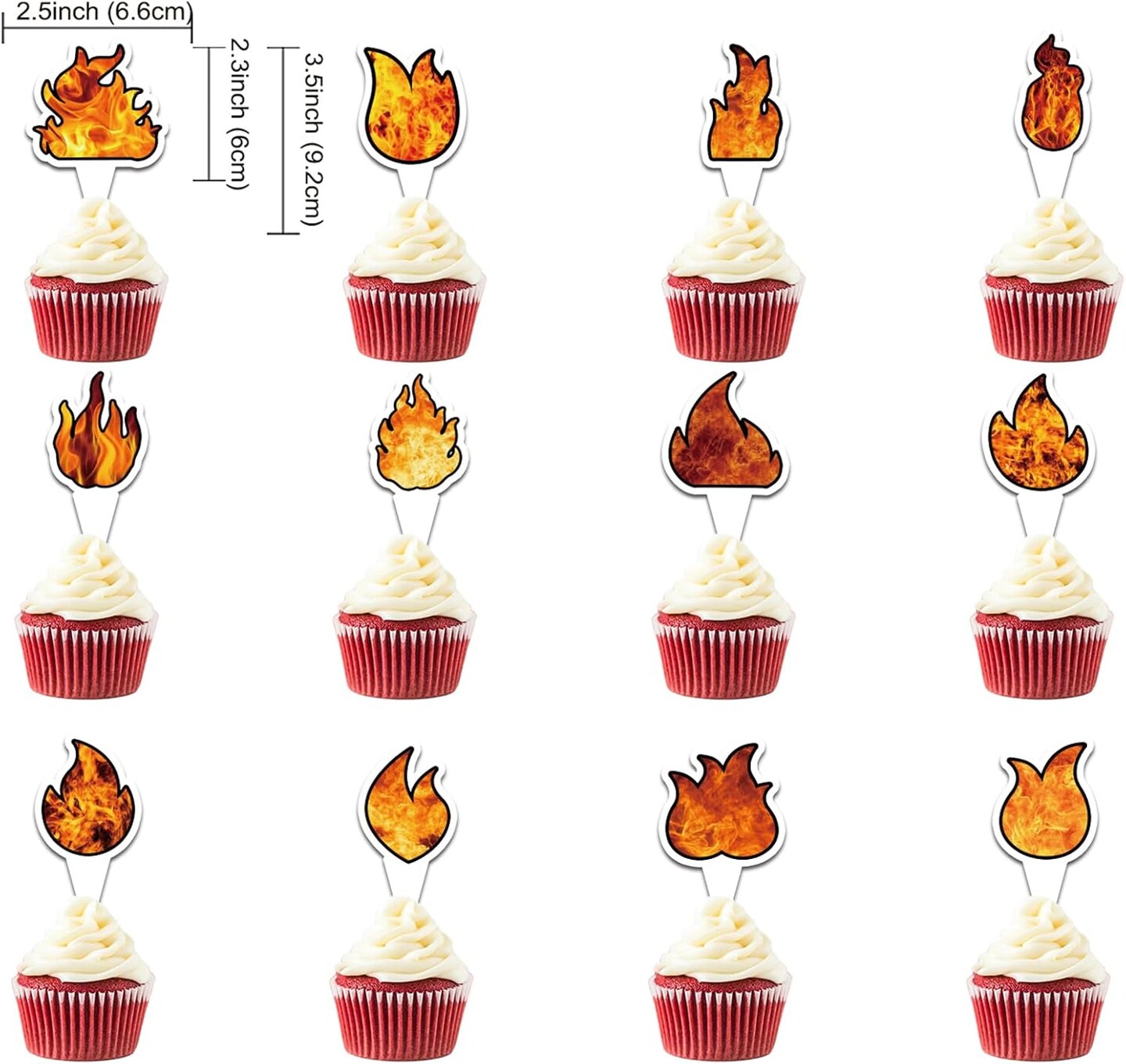 25 Pcs Fire Cake Topper Cupcake Toppers Fire Cake Decorations for Firefighter Party Decorations Fire Truck Birthday Party Supplies