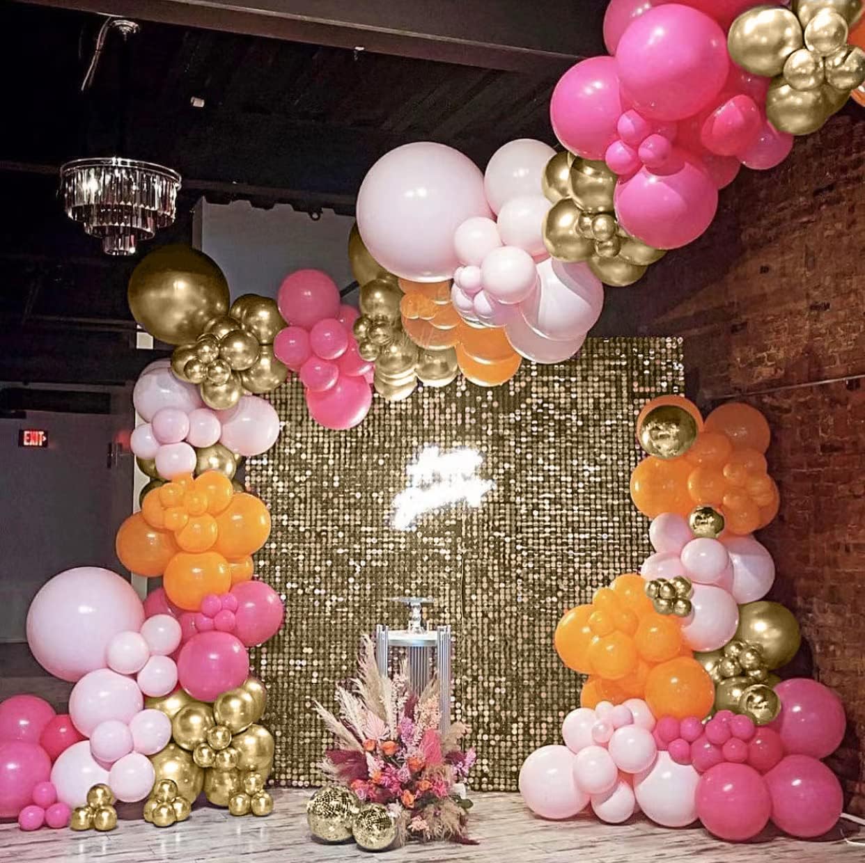 Pink and Orange Balloon Garland Arch Kit, 158pcs Pink Orange and Chrome Metallic Gold Balloons for Birthday Baby Shower Tropical Party Supplies Summer Party Decorations (Hot Pink)