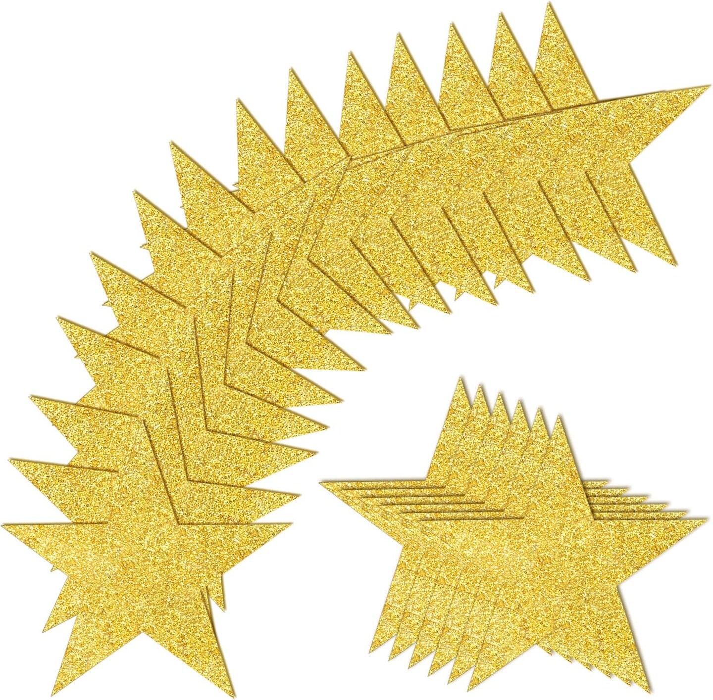 100 PCS Glitter Gold Five Star Cutouts Paper Stars Confetti Cutout Gold Star Cutouts for Bulletin Board Stars Accents Classroom Wall Party Decoration Supply