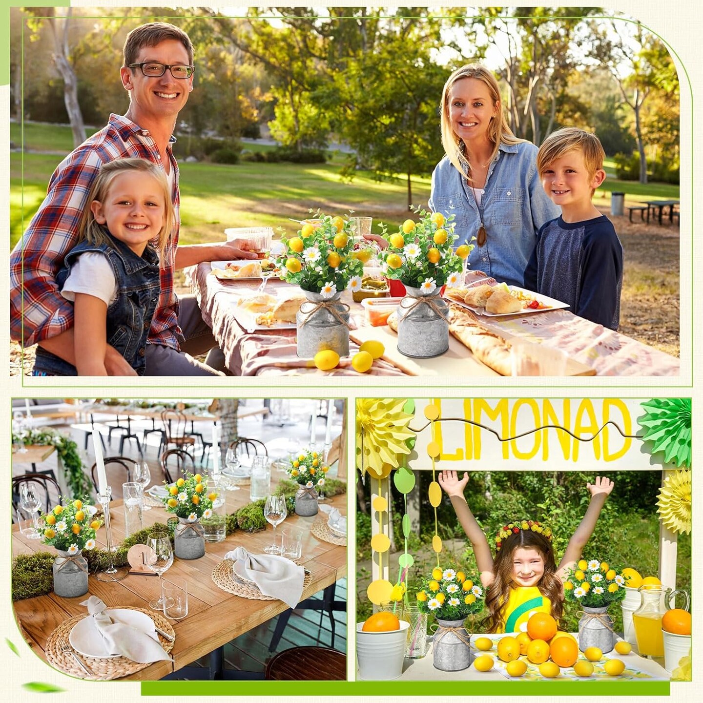 3 Sets Artificial Potted Lemon Decor Fake Fruit Lemon Flowers Table Centerpiece Faux Summer Kitchen Vases Tiered Tray Decor Farmhouse Plant for Indoor Outdoor Home Bathroom Dining