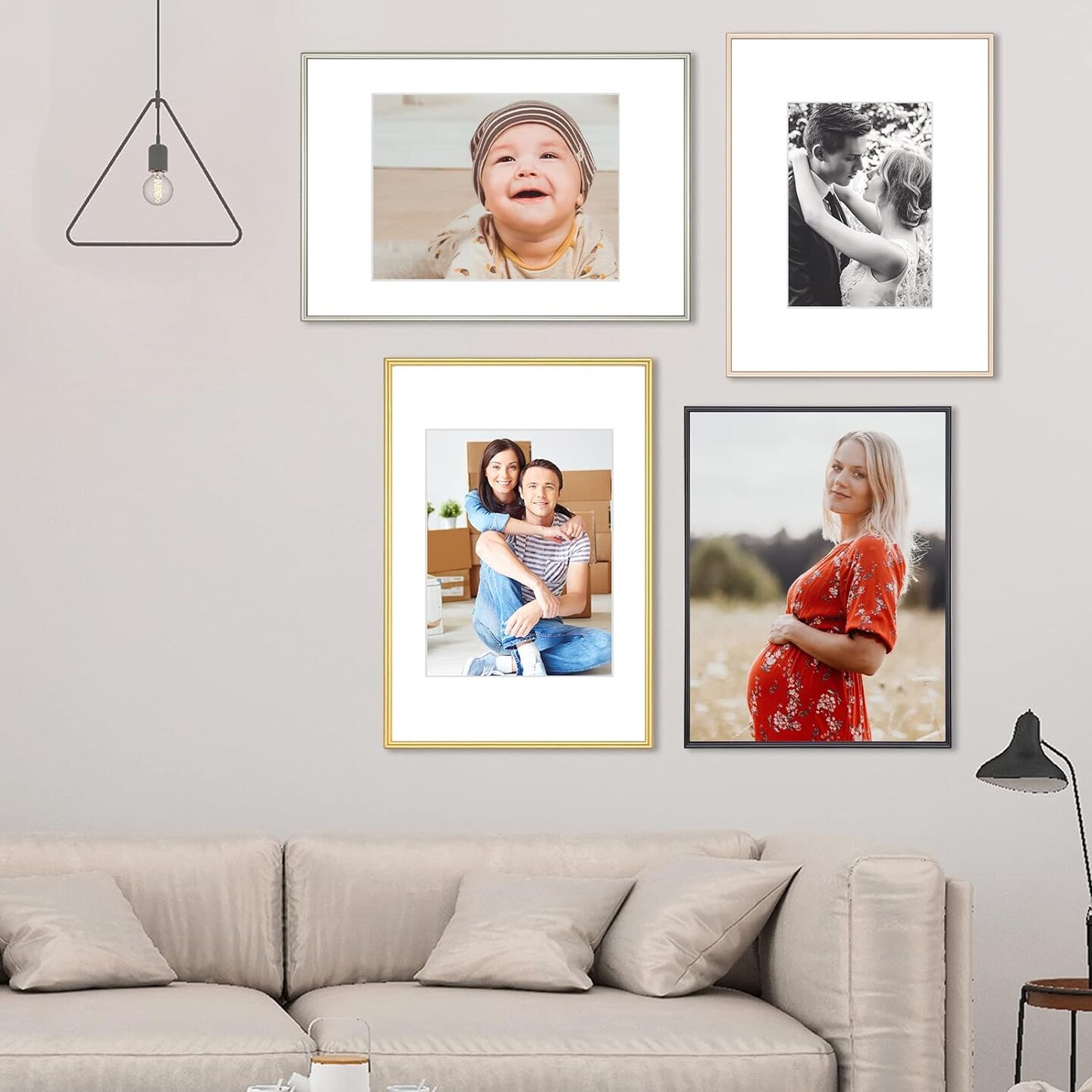 8.5x11 Picture Frame Set of 4, Matted Brass Simple Modern Brushed Thin Aluminum Metal Photo Frame Fits 5x7 with Mat or 8.5 x 11 without Mat. for Tabletop and Wall Mounting