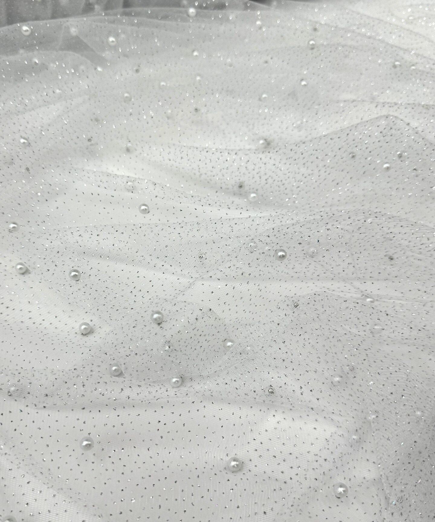 Off White Pearl Tulle Fabric by the Yard, 60" Wide Soft Pearl Scattered Mesh