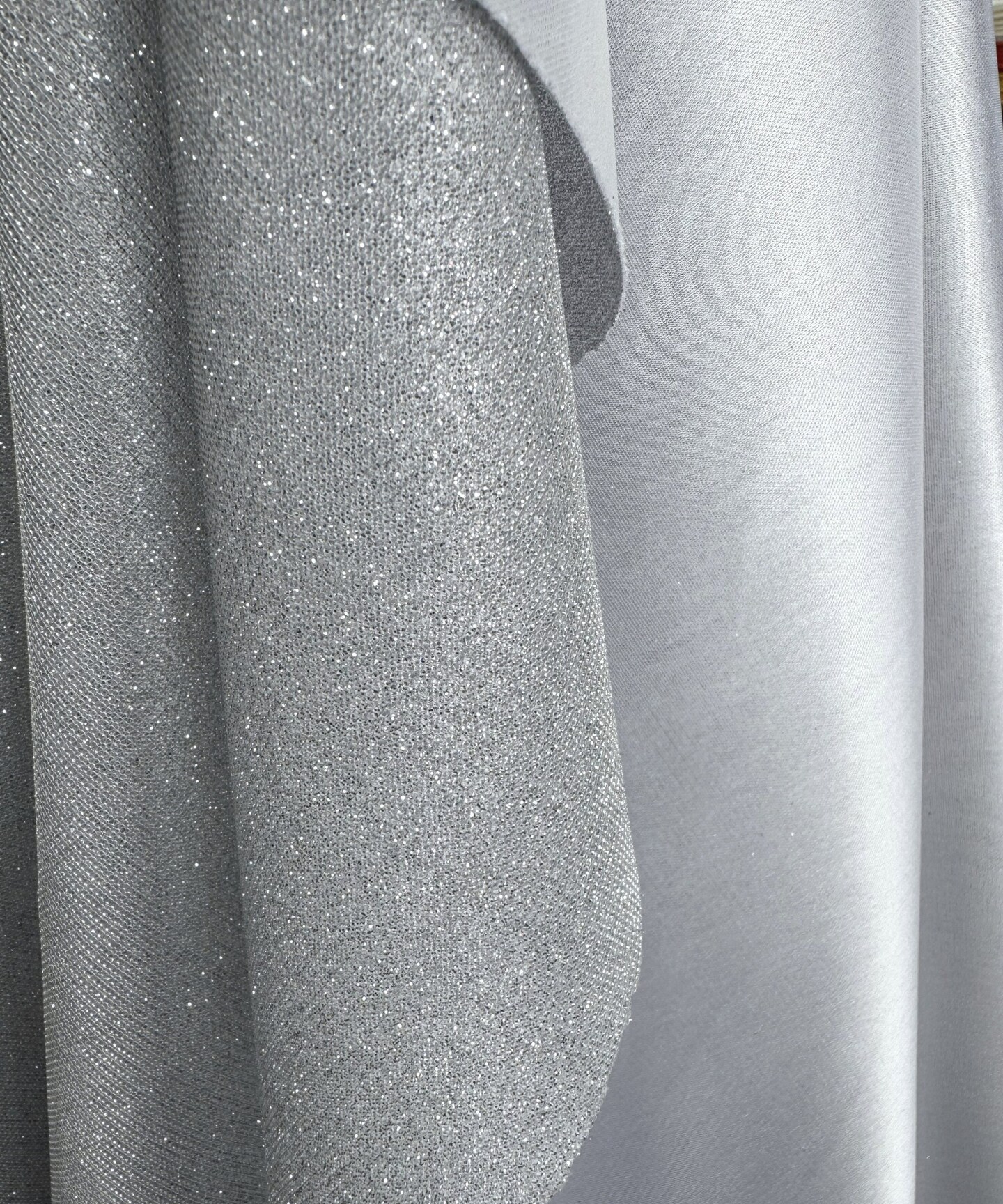 Light Silver Glitter Lurex Knit Fabric by the Yard, 60" Wide Sparkle Metallic Stretch Fabric for Costumes, Gowns, Dancewear