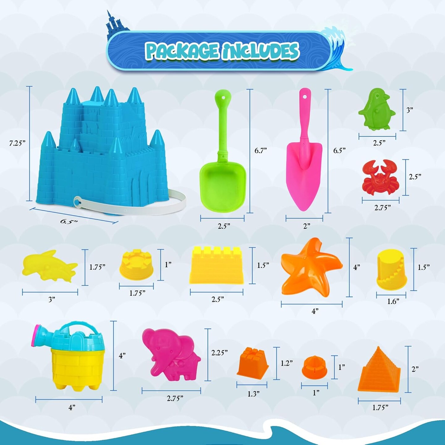 4E's Novelty Kids Beach Toys - 17 Pcs Sand Set w/ Beach Bucket, Shovels, Sand Molds & Mesh Bag