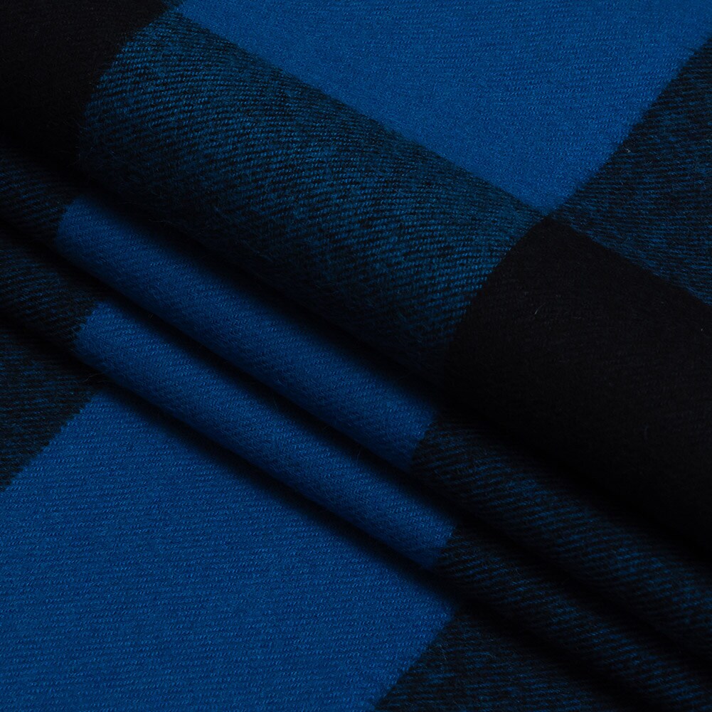 1 Yard Black and Blue Buffalo Check Cotton Flannel Fabric 57 inch Width