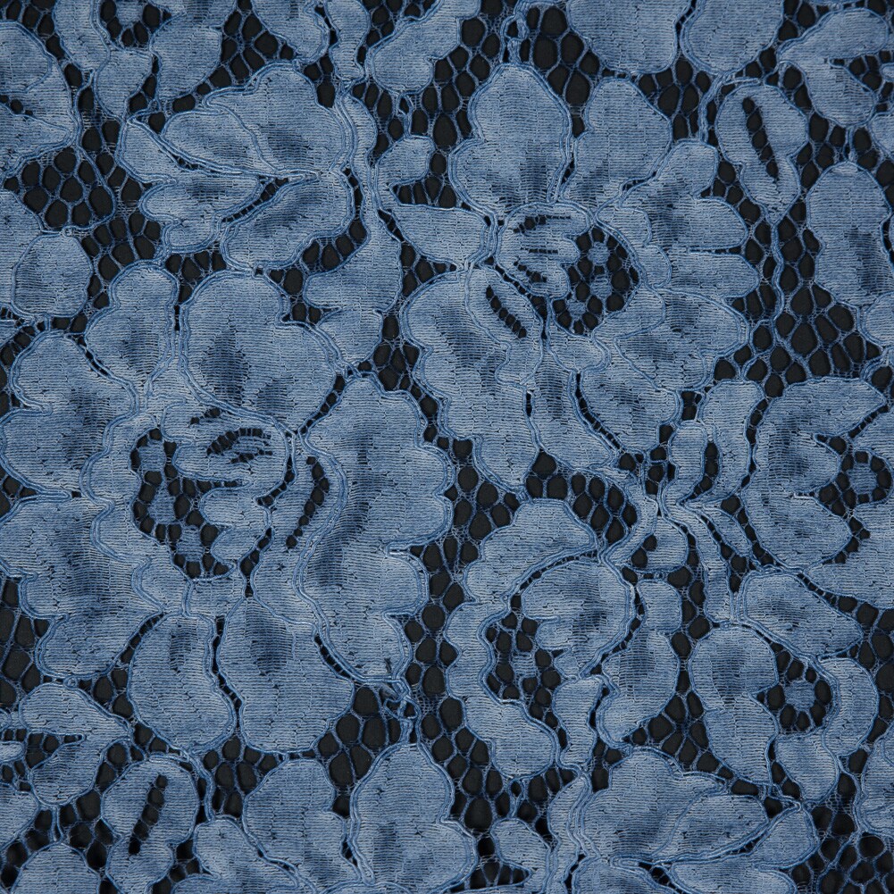 1 Yard Pad Dyed Cotton Lace Sky Blue Floral Fabric 59&#x22; Wide