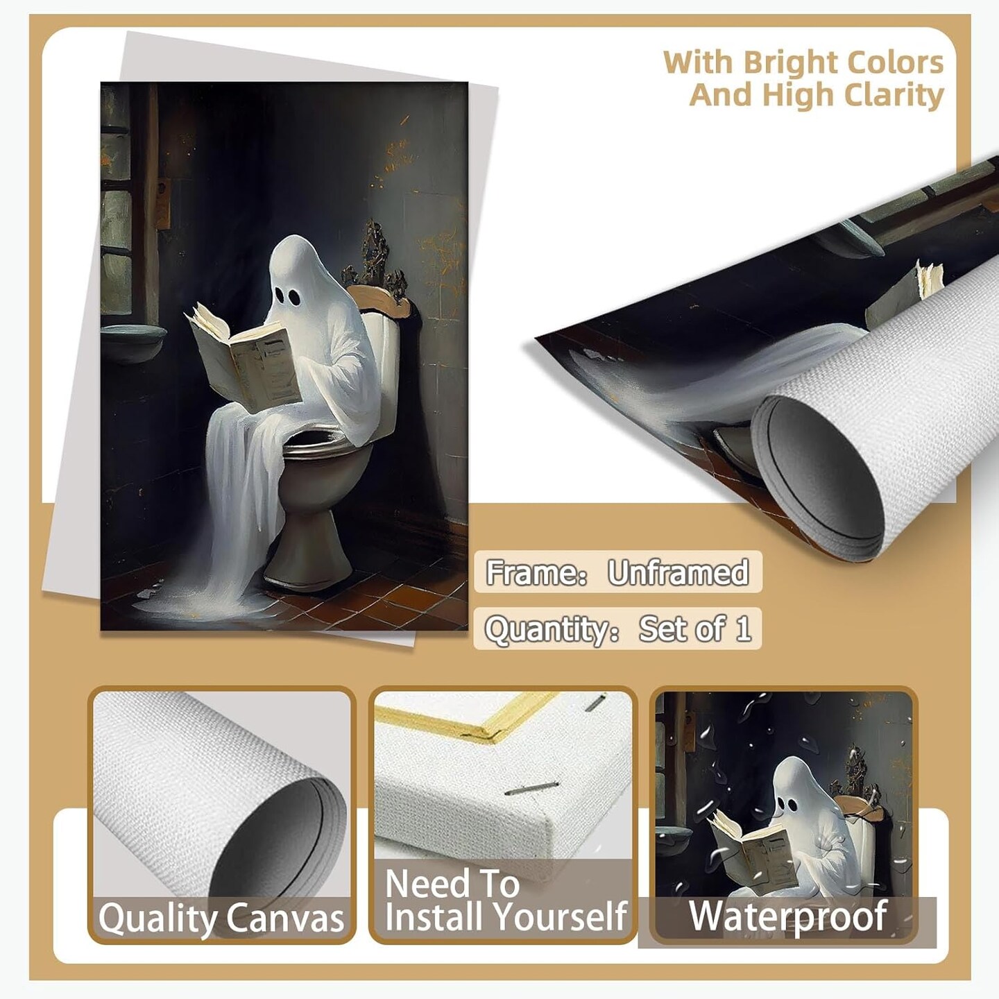 Ghost on Toilet Halloween Wall Decor - 16L&#x22; x 12W&#x22; (Unframed)