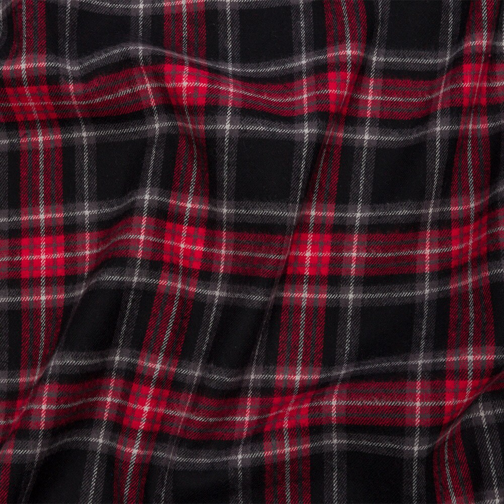 1 Yard Red and Black Plaid Cotton Flannel Fabric 56 inch Width