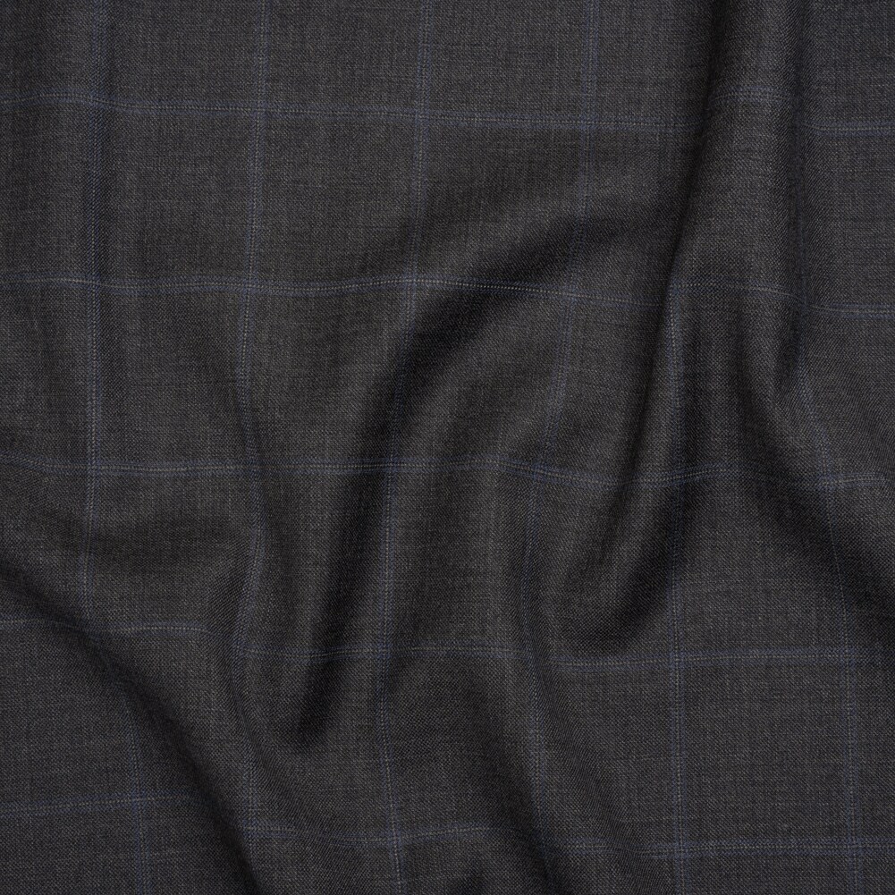 1 Yard Wool Suiting Gray and Blue Windowpane Check Deadstock