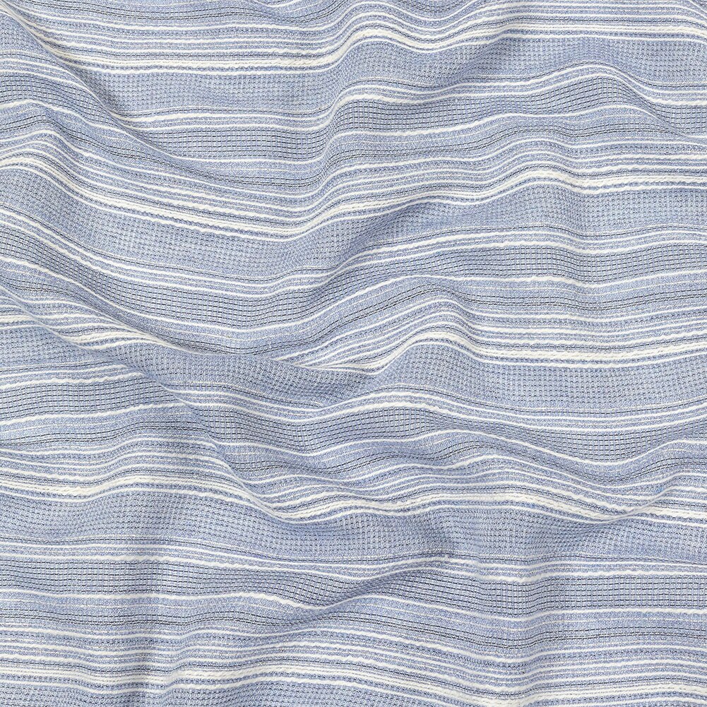 1 Yard Sky Blue and White Striped Gauzy Cotton Crepe Fabric 60 inch Width