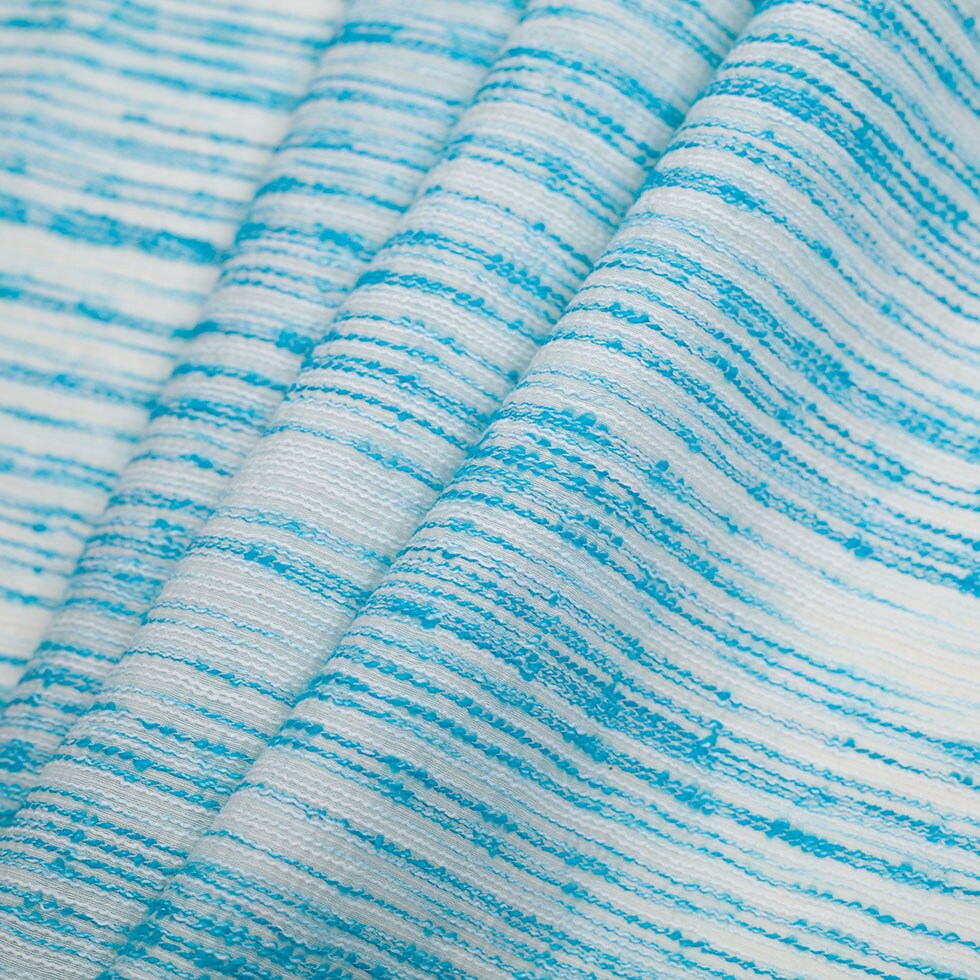 1 Yard Turquoise &#x26; White Textural Striated Cotton Blend Tweed Fabric