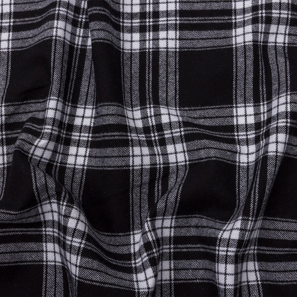 1 Yard Black and White Plaid Cotton Flannel Fabric 56 inch Width