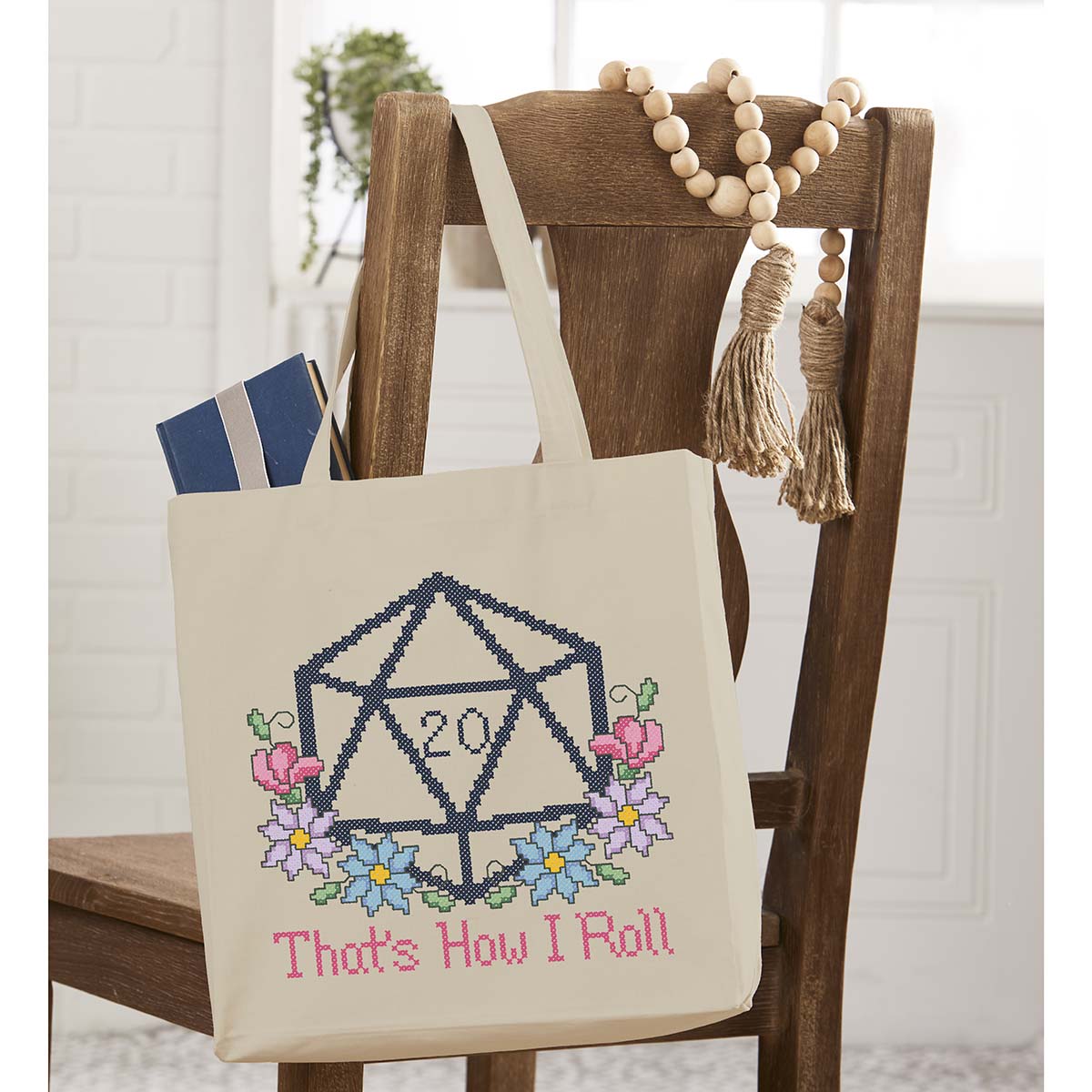 Herrschners That's How I Roll Tote Bag Stamped Cross-Stitch Kit