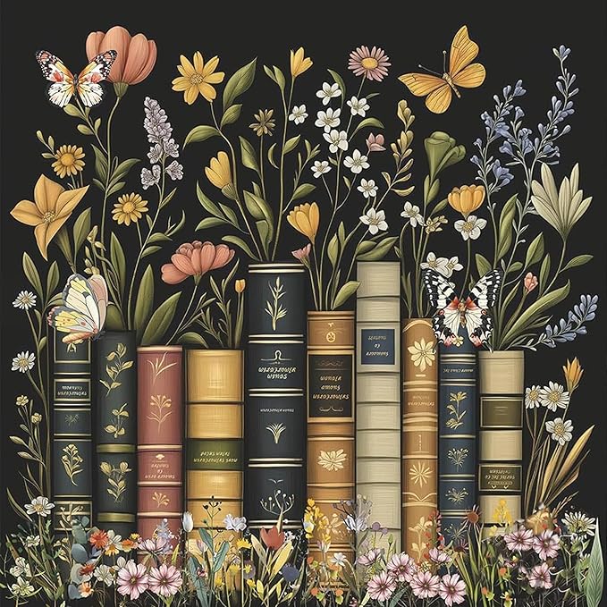 Books 5D Diamond Painting Kit for Adults – DIY Full Drill Gem Art for Beginners – Diamond Dot Craft Kit for Home Wall Decor – 13.8 x 13.8 Inch