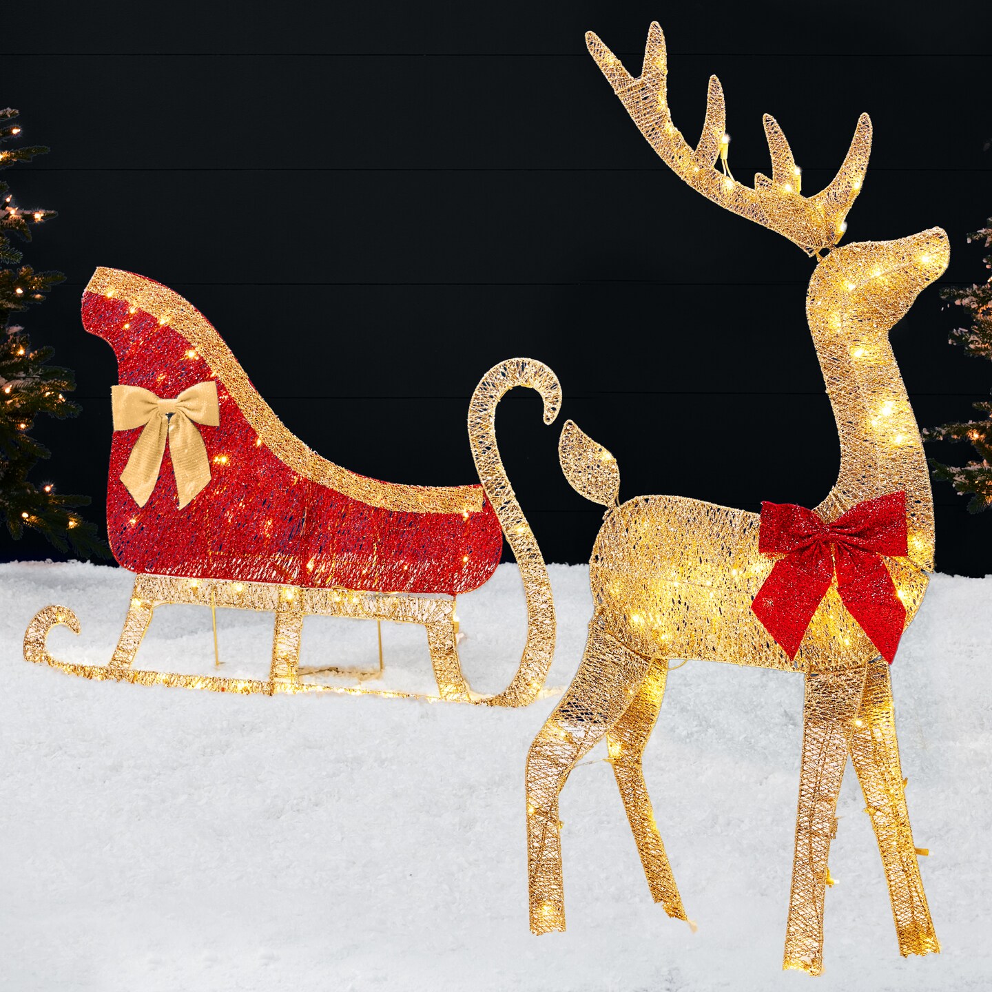 Best Choice Products Lighted 2D Reindeer & Sleigh Set Outdoor Décor w/ Warm White LED Lights
