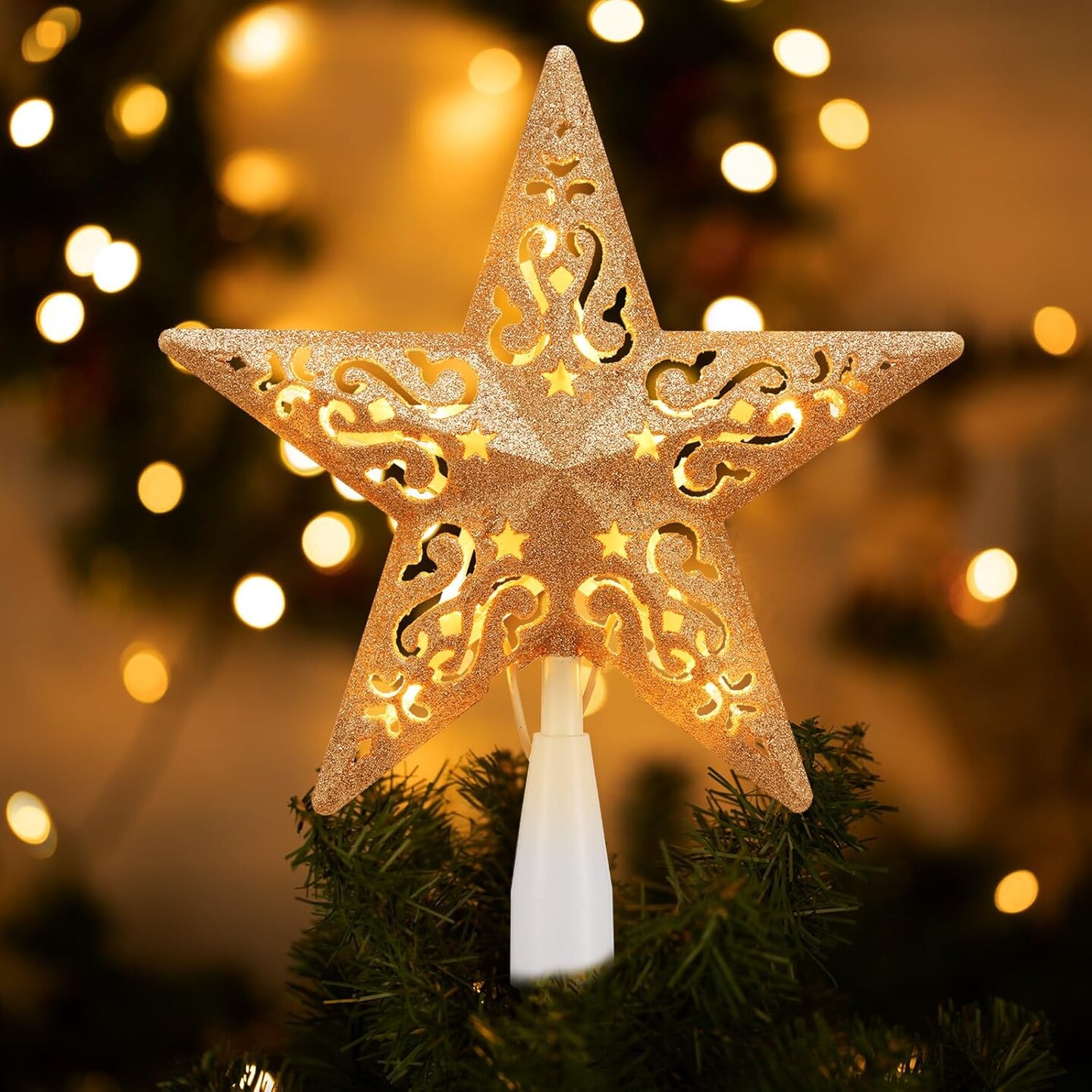 Christmas Star Tree Topper Lighted 8(Hollow Gold Star)