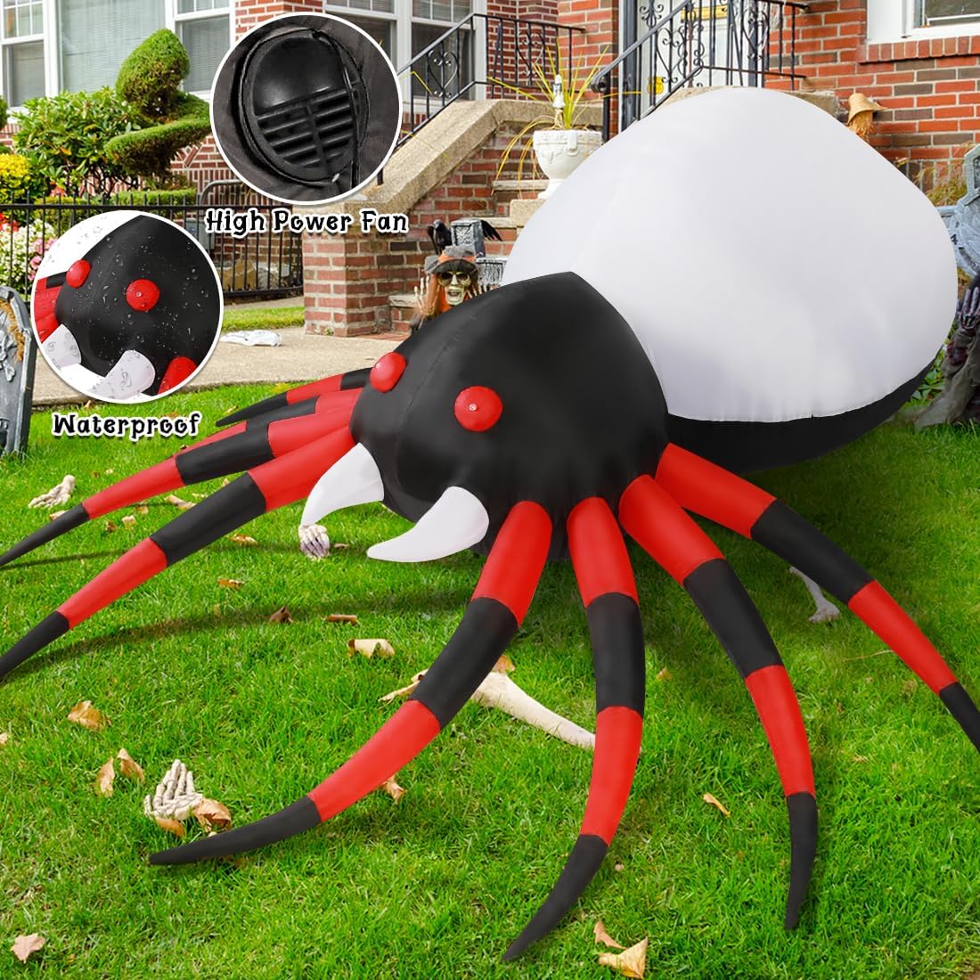 GOOSH 8 FT Width Halloween Inflatables Spider with Magic Light, Blow Up Yard Decoration