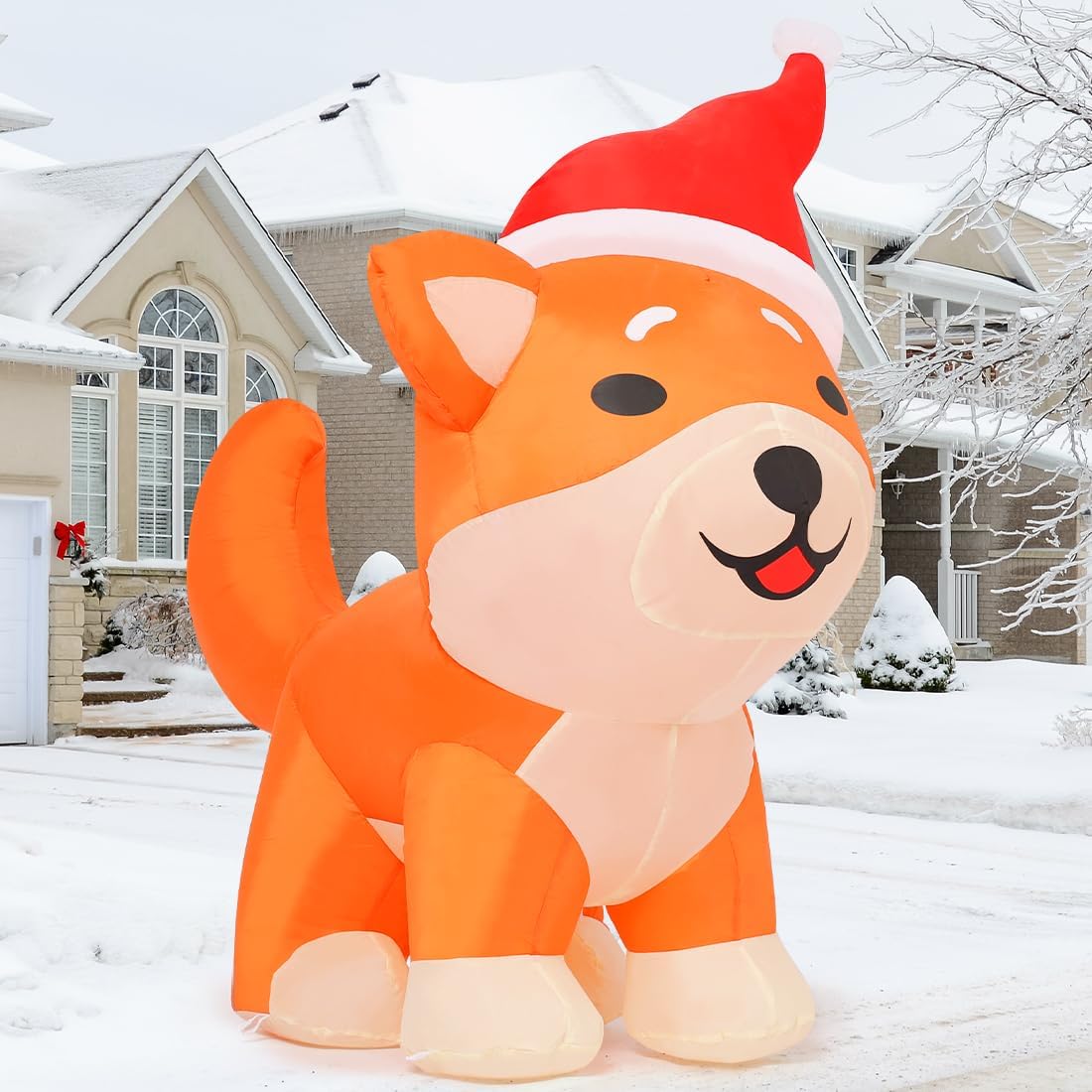 GOOSH 4FT Christmas Inflatables Outdoor Decorations Blow Up Shiba Inu Dog Built-in LEDs