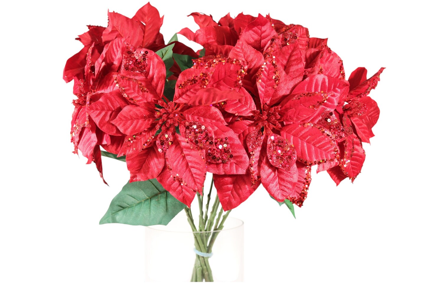 33" Red Poinsettia – Artificial Holiday Glitter Décor Flower, Christmas Faux Plant for Home, Wreaths & Centerpieces, Set of 2
