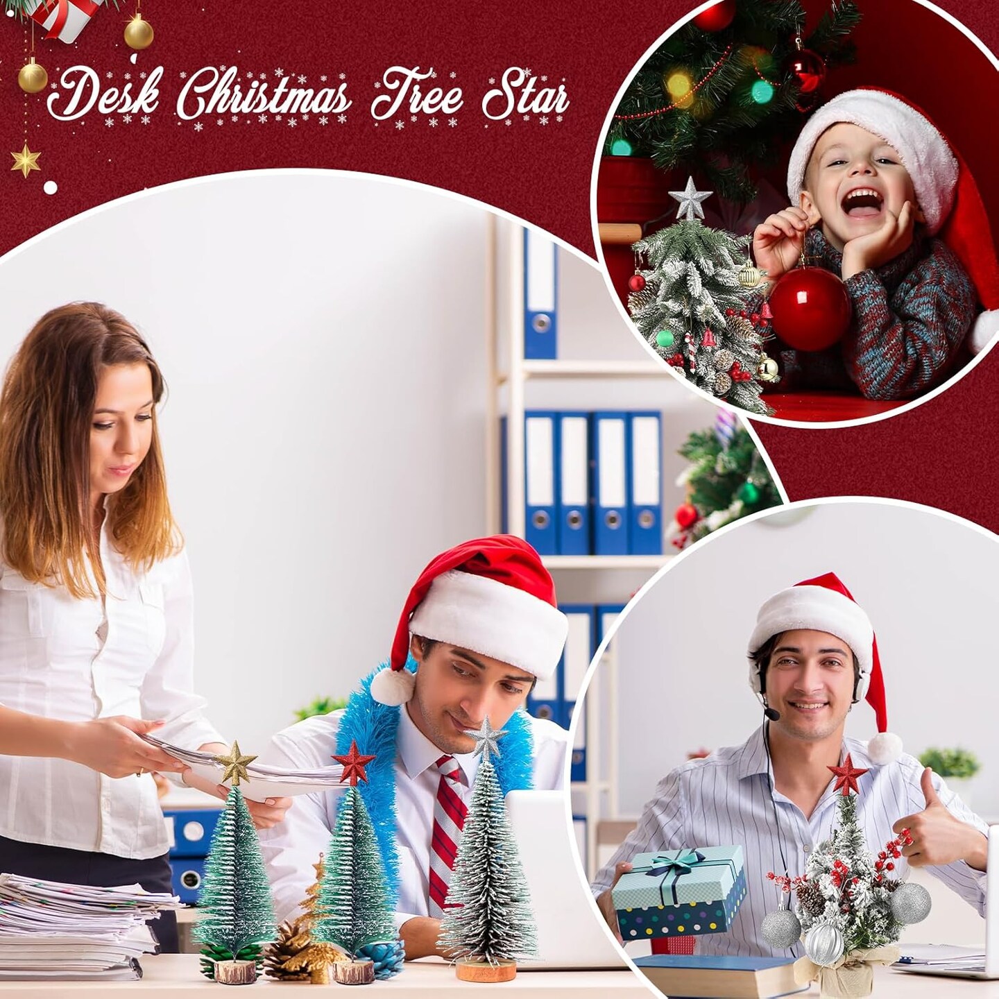 3 Pcs Mini Christmas Tree Topper Small Star Christmas Treetop(Glitter Multicolor)