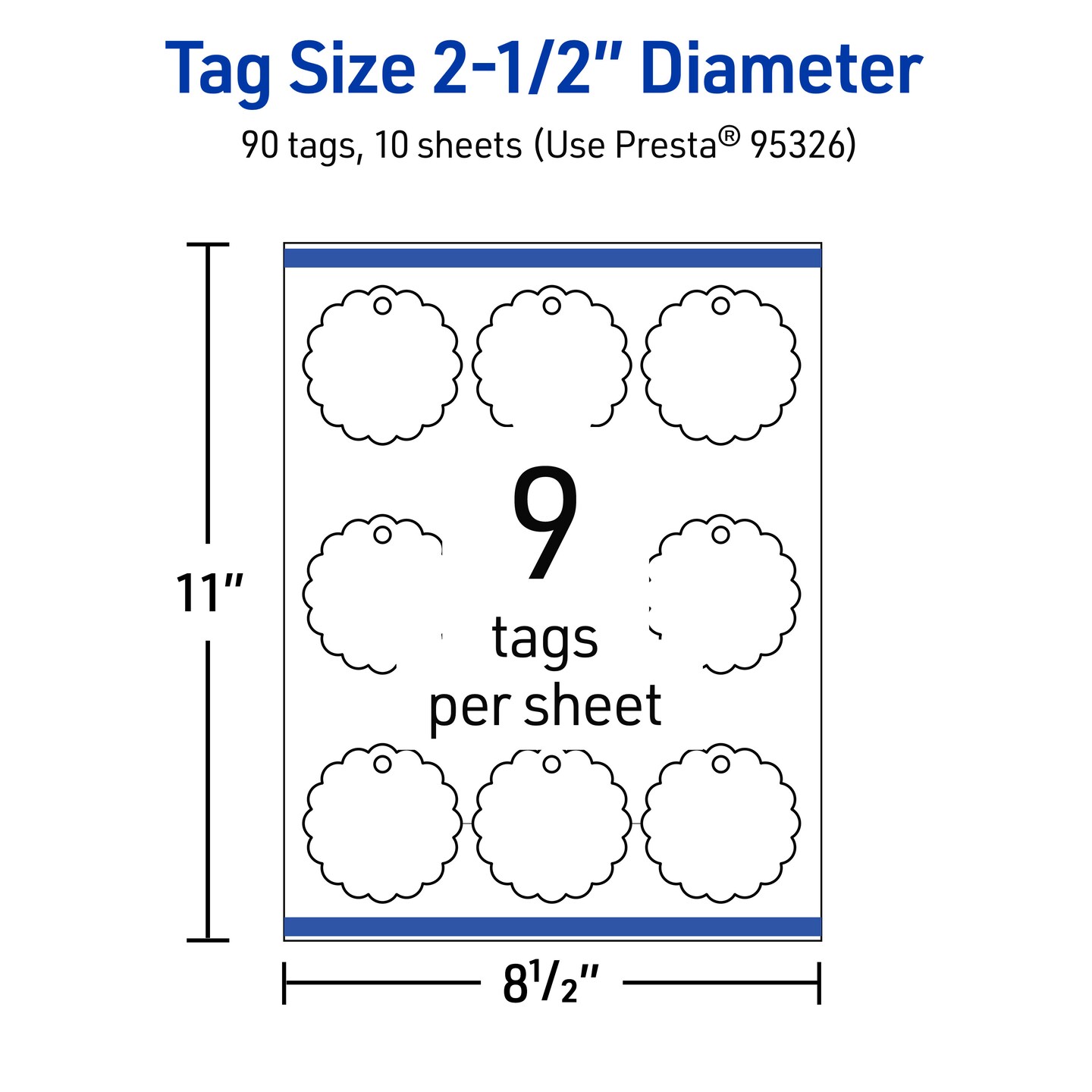 2-1/2" Diameter Round Scalloped Edge, Glossy White Printable Tags