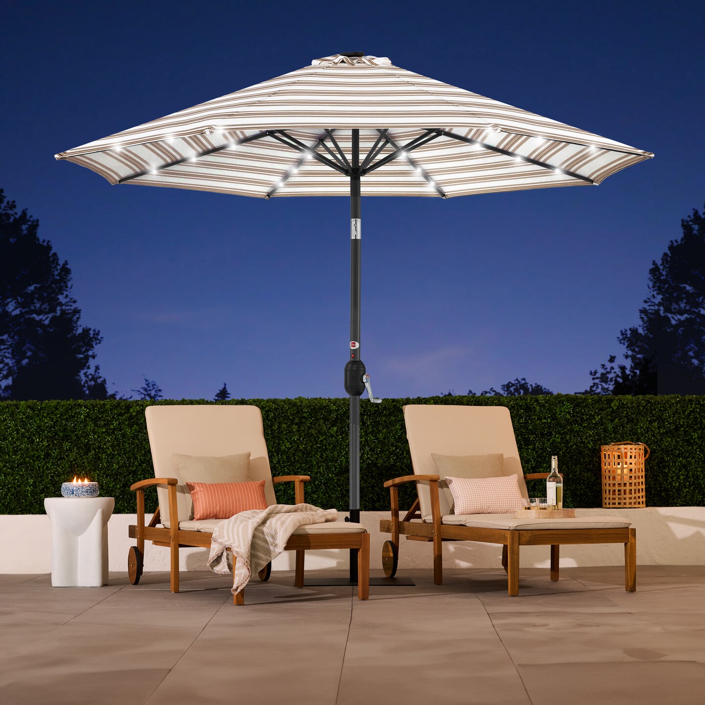 Best Choice Products 10ft Solar LED Lighted Striped Patio Umbrella w/ Crank, Tilt, Push Button, 6 Ribs