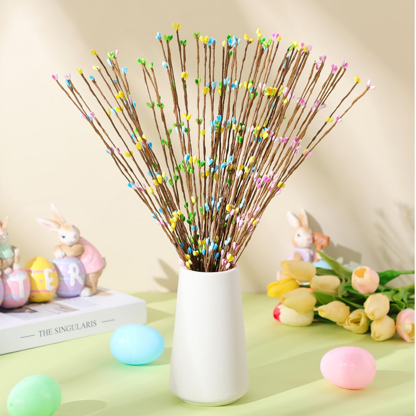 32 Pcs Easter Artificial Berry Garland Spring Pip Berry Sprays Pastel Picks Stems Floral Picks Stems for Easter Centerpieces Craft Wreath Making Home Decor (4 Colors)