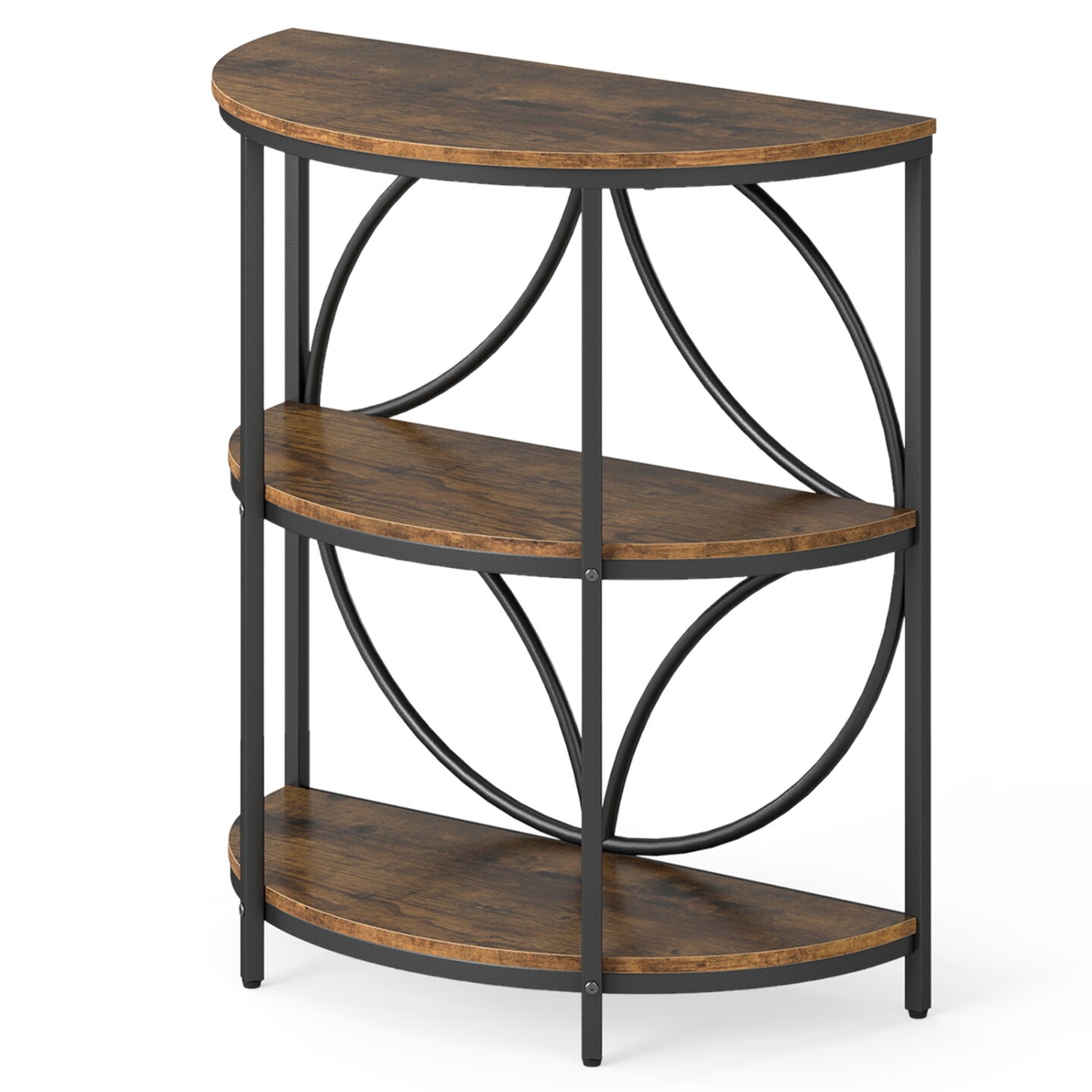 3-Tier Semi-Circular Side Table Metal MDF Narrow Accent Table