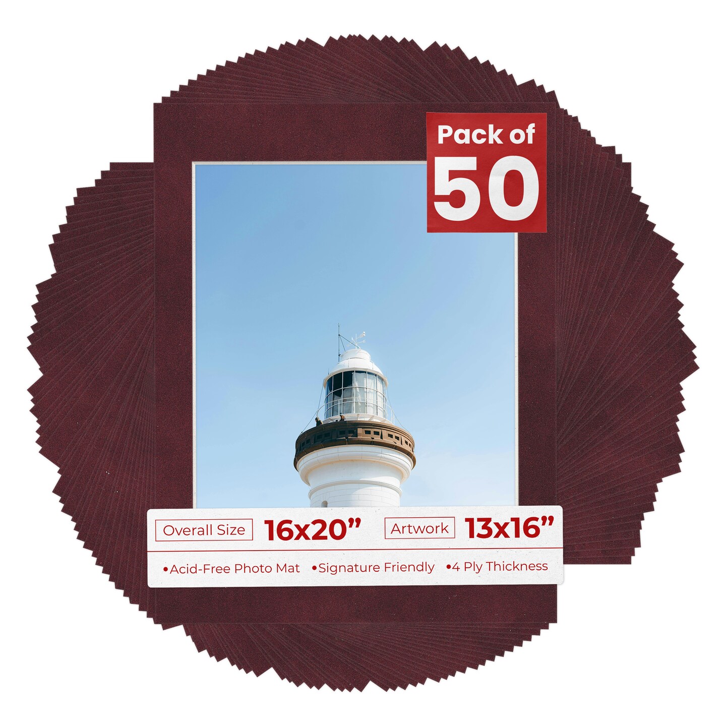 Dark Red Suede Mat Board for 16x20 Frames - Fits 13x16 Photos