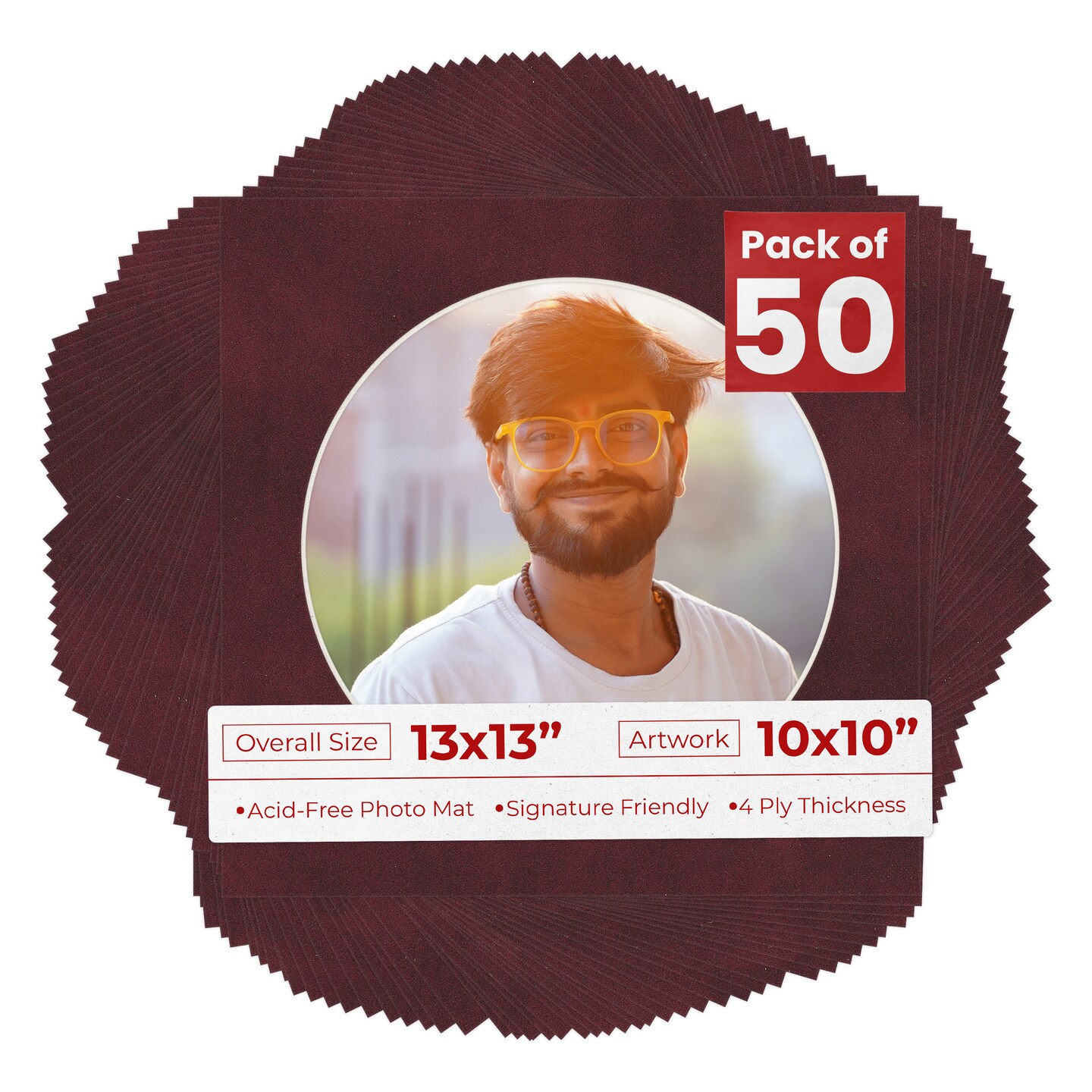 Dark Red Suede Mat Board for 13x13 Frames - Circle Opening for 10x10 Photos