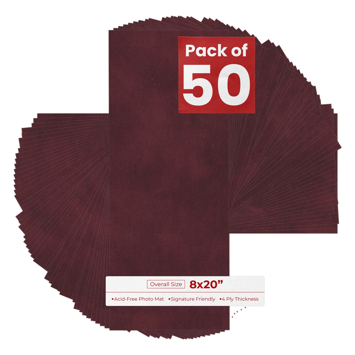 Dark Red Suede 8x20 Uncut Mat Board - Blank Sheets, No Opening