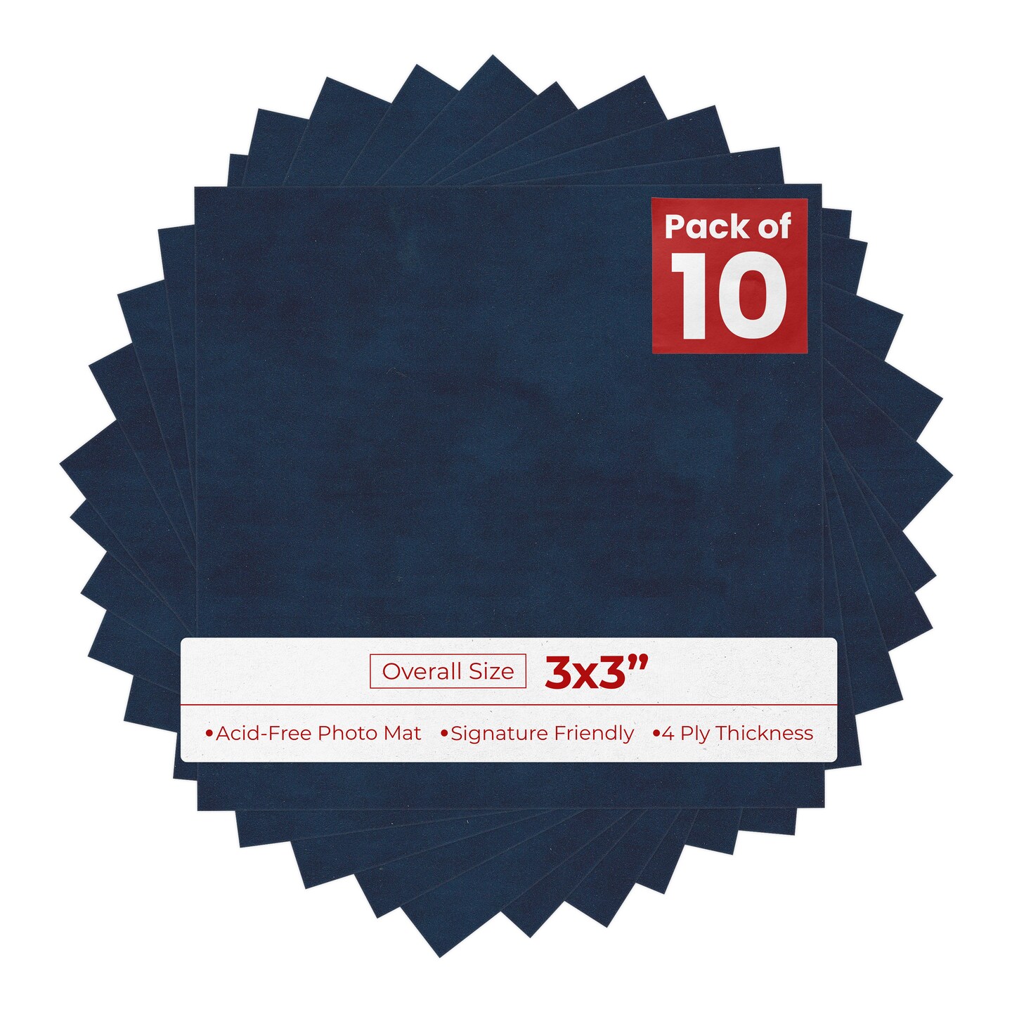 Navy Suede 3x3 Inch Uncut Mat Board - Blank Sheets, No Opening