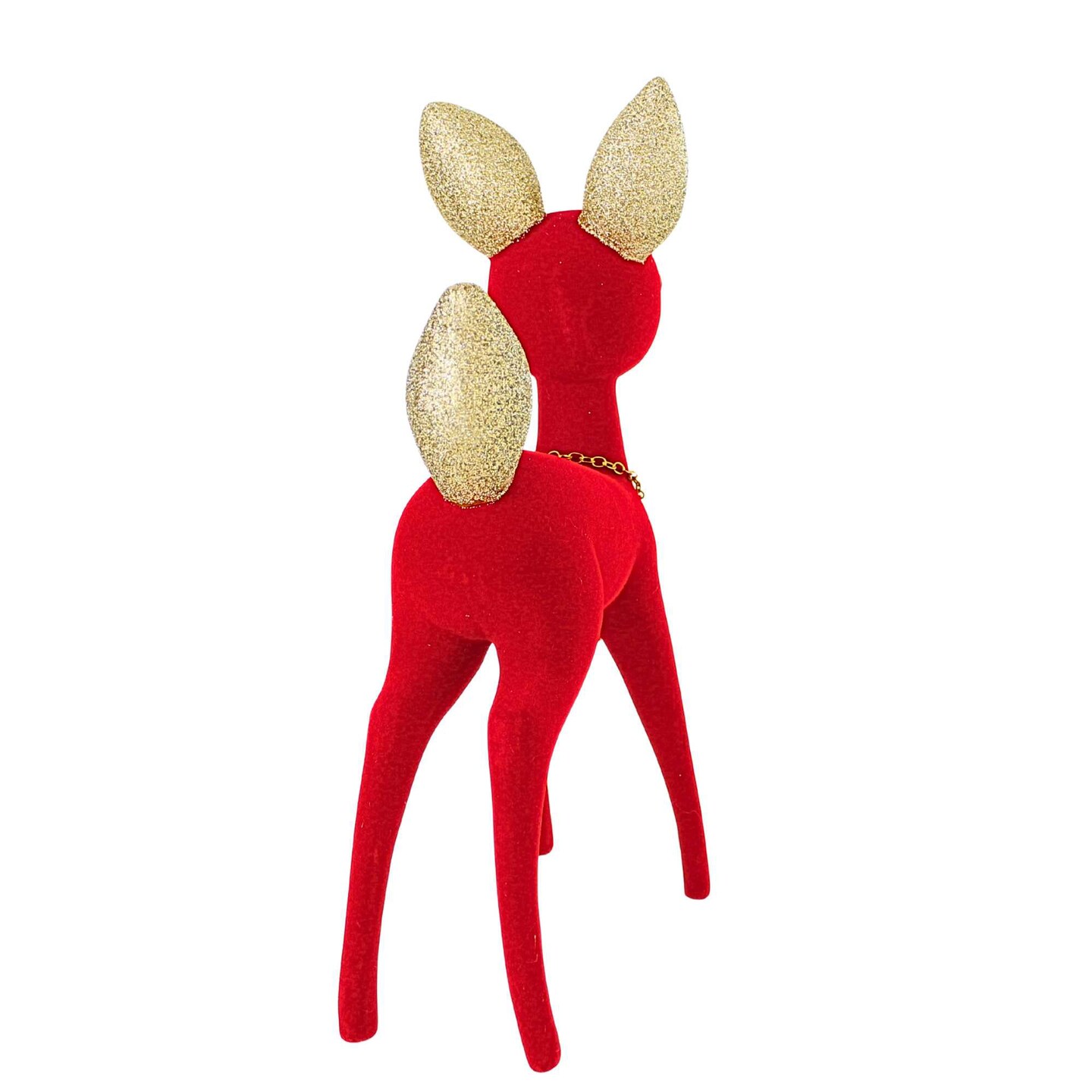Cody Foster 12.0 Inch Kitschy Flocked Deer Red Christmas Figurine , Christmas Decor Gold Ear Tail Reindeer