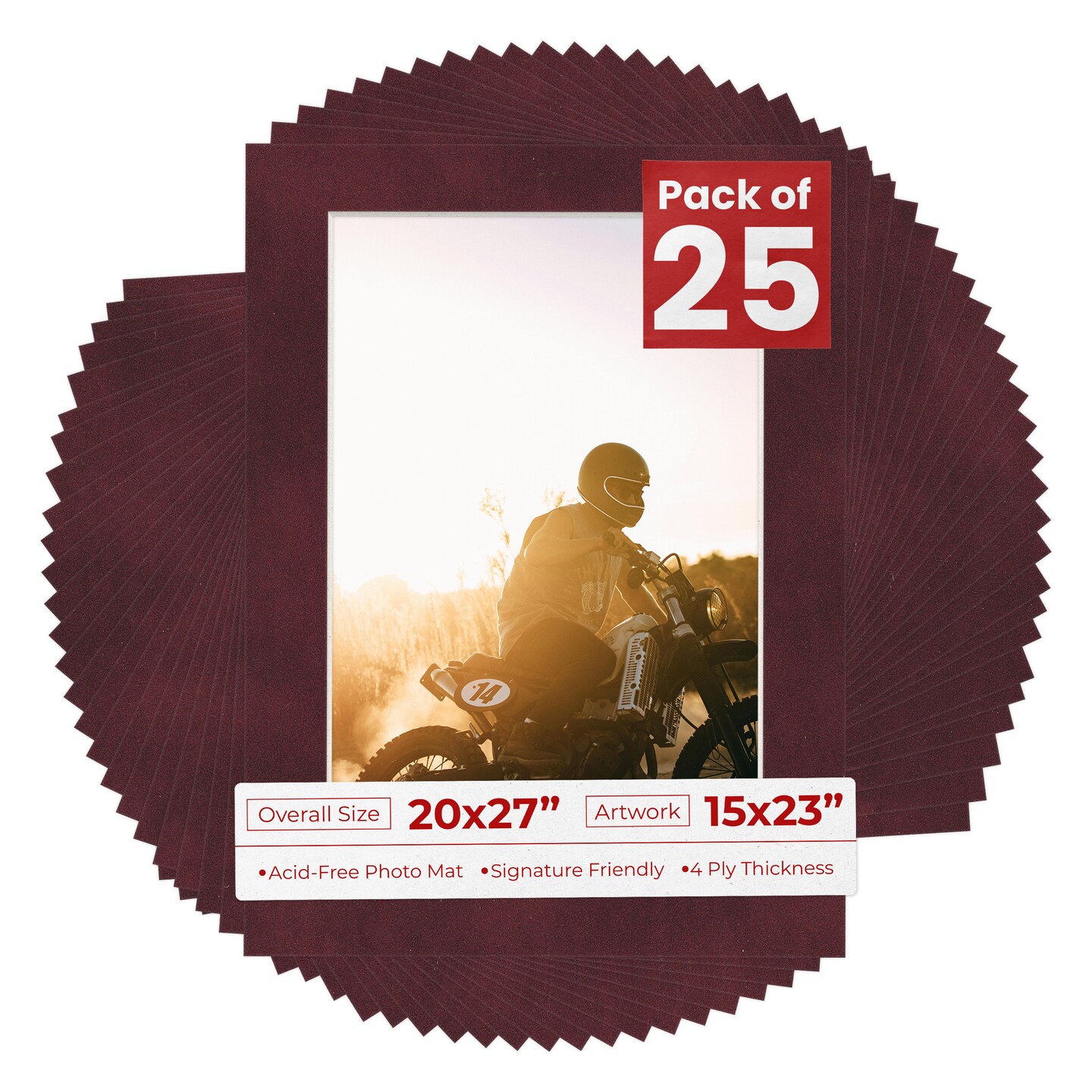 Dark Red Suede Mat Board for 20x27 Frames - Fits 15x23 Photos