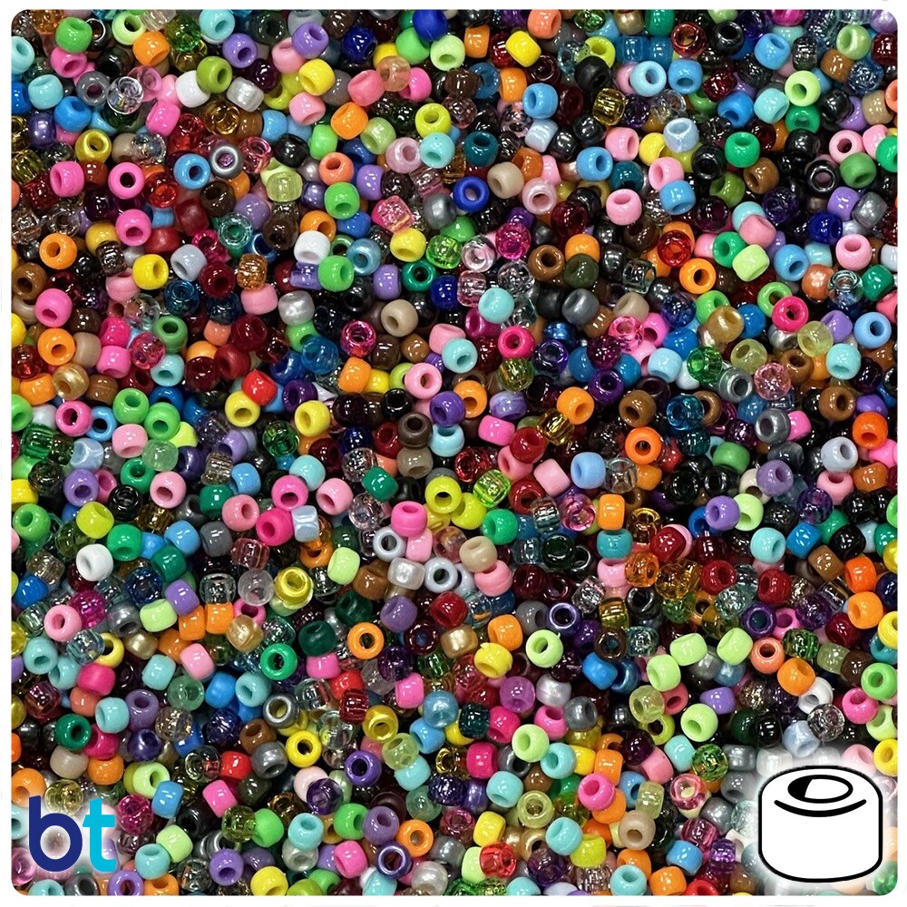 BeadTin Randomly Mixed 9mm Barrel Plastic Pony Beads (5lbs/9000pcs) Made in The USA