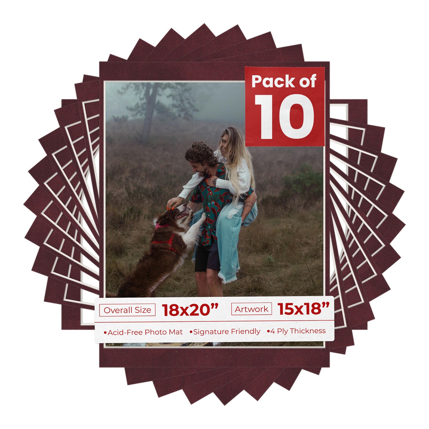 Dark Red Suede Mat Board for 18x20 Frames - Fits 15x18 Photos
