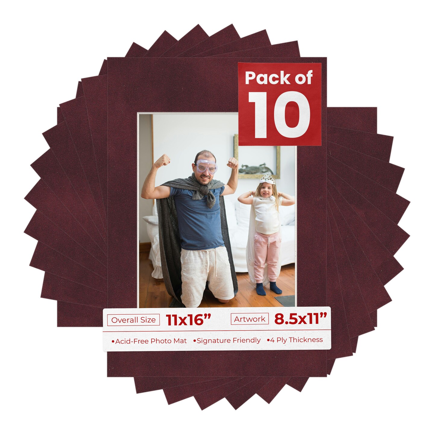 Dark Red Suede Mat Board for 11x16 Frames - Fits 8.5x11 Photos