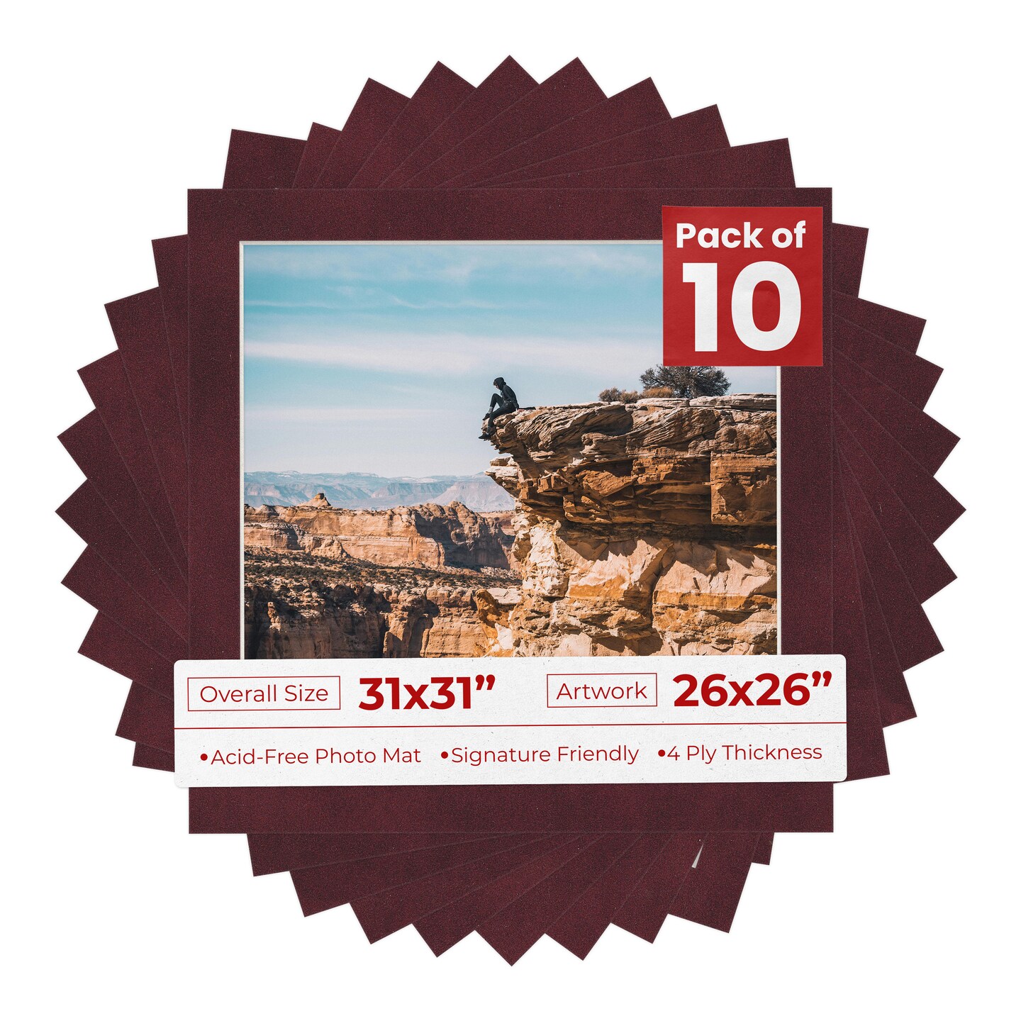 Dark Red Suede Mat Board for 31x31 Frames - Fits 26x26 Photos