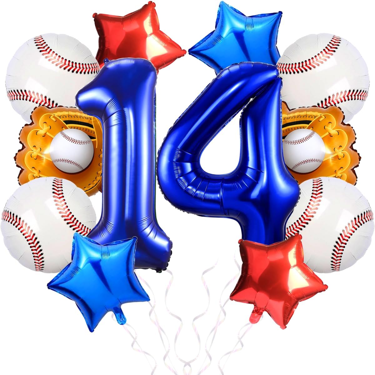 Baseball Balloons Birthday Decorations for Boys 14th Birthday Dodgers Balloons 40in Gaint Blue Foil Mylar