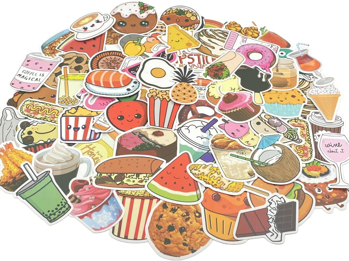 Cute Food Vinyl Stickers Pack for Water Bottles, Waterproof, Matte, 200 Pieces