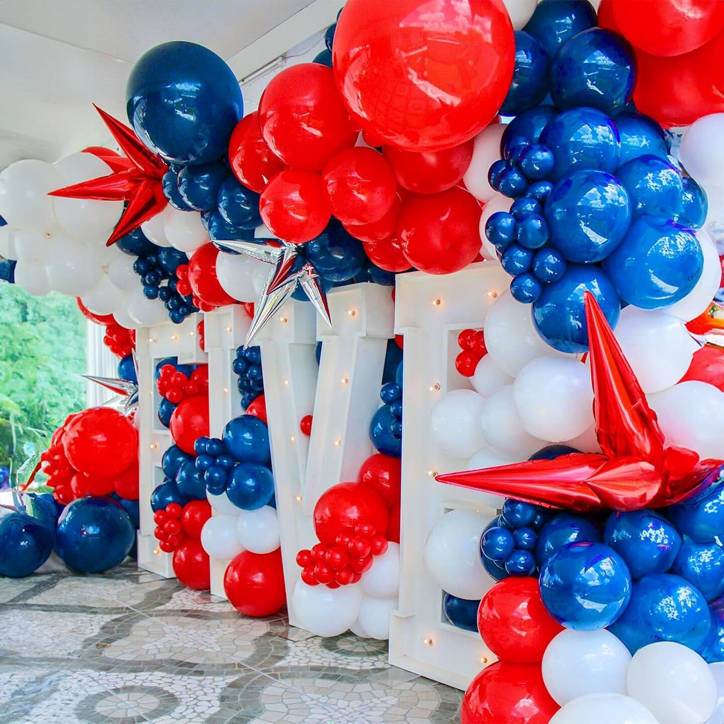 Red White Blue Balloons, 12 Inch Pearl Metallic Blue Red White Confetti Latex Helium Balloon